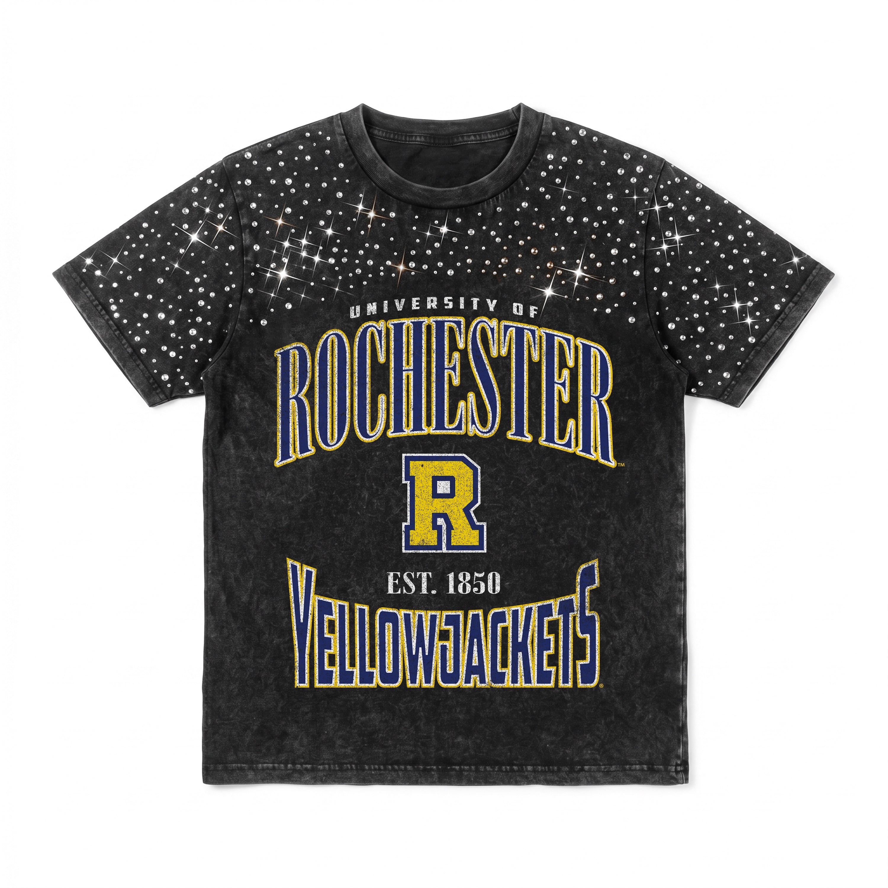 ROCHESTER YELLOWJACKETS IN THE ZONE VINTAGE WASH RHINESTONE TEE