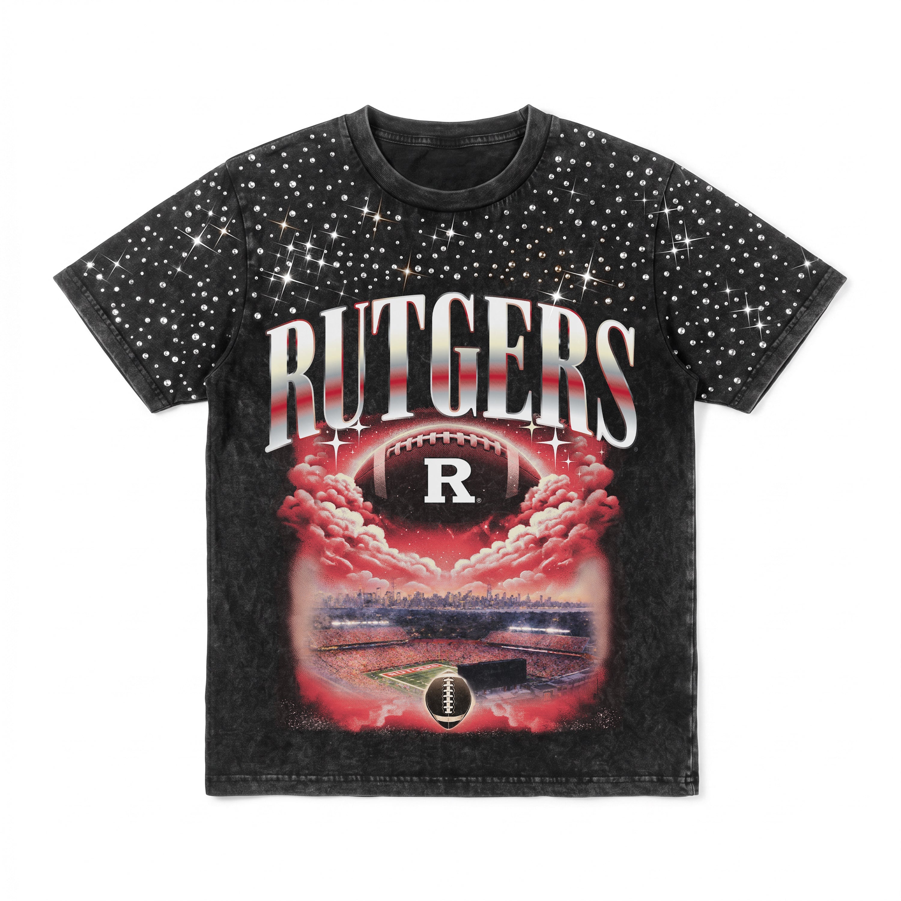 RUTGERS SCARLET KNIGHTS SKY'S THE LIMIT VINTAGE WASH RHINESTONE TEE