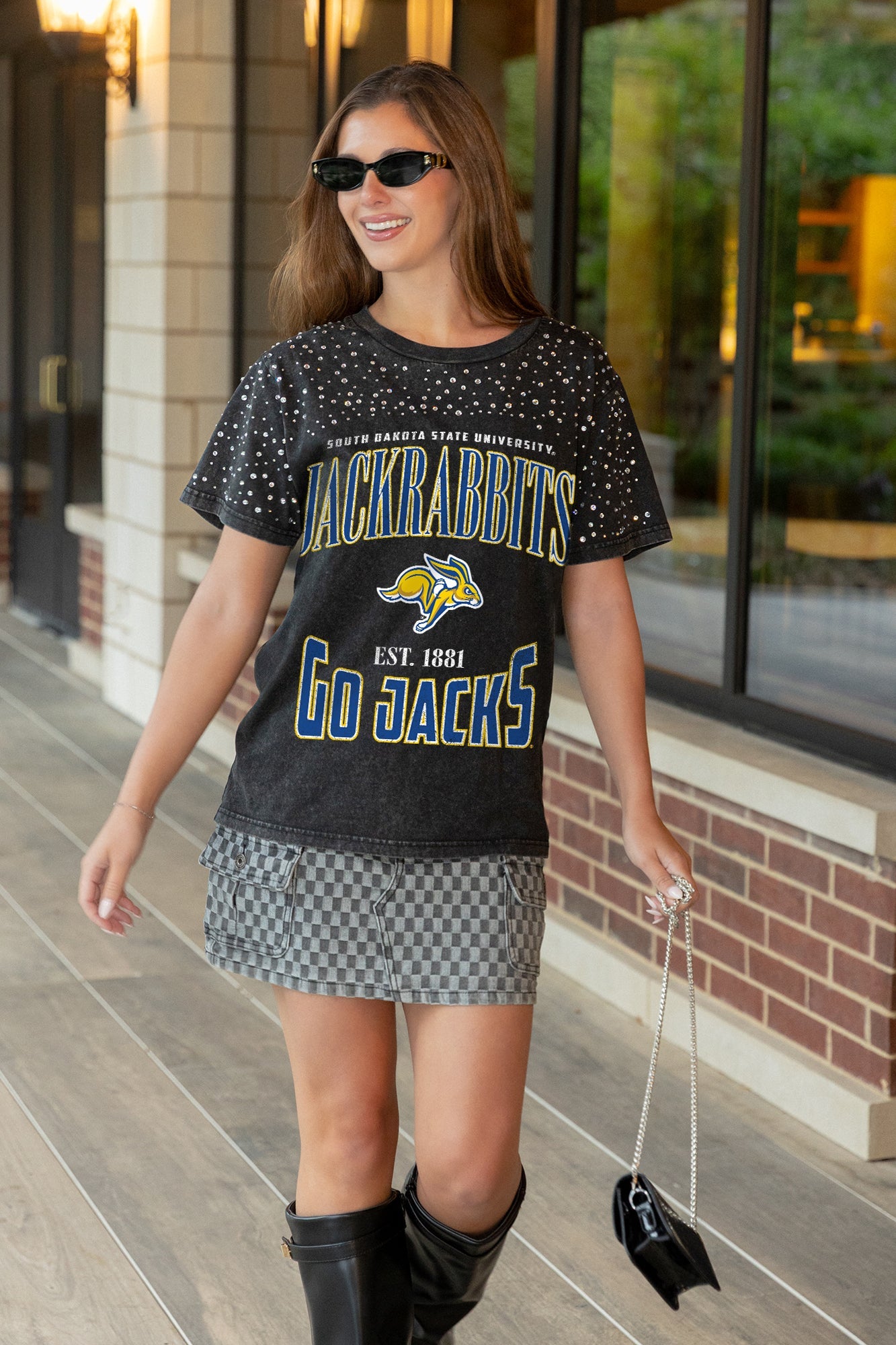 SOUTH DAKOTA STATE JACKRABBITS IN THE ZONE VINTAGE WASH RHINESTONE TEE