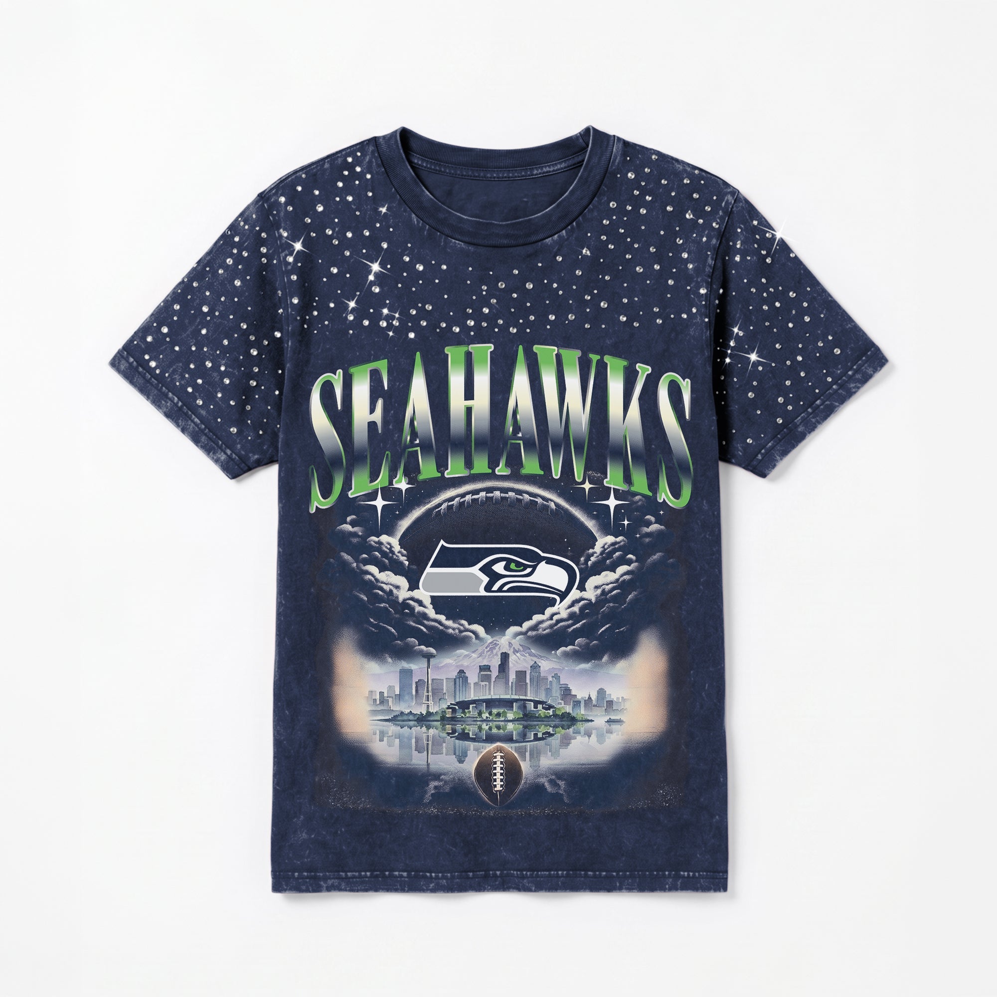 SEATTLE SEAHAWKS SKY'S THE LIMIT VINTAGE WASH RHINESTONE TEE