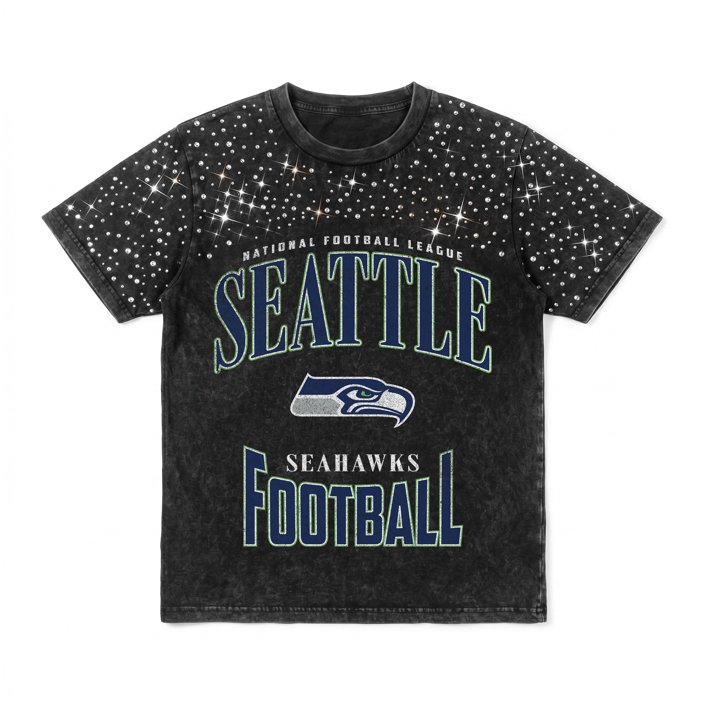 SEATTLE SEAHAWKS IN THE ZONE VINTAGE WASH RHINESTONE TEE