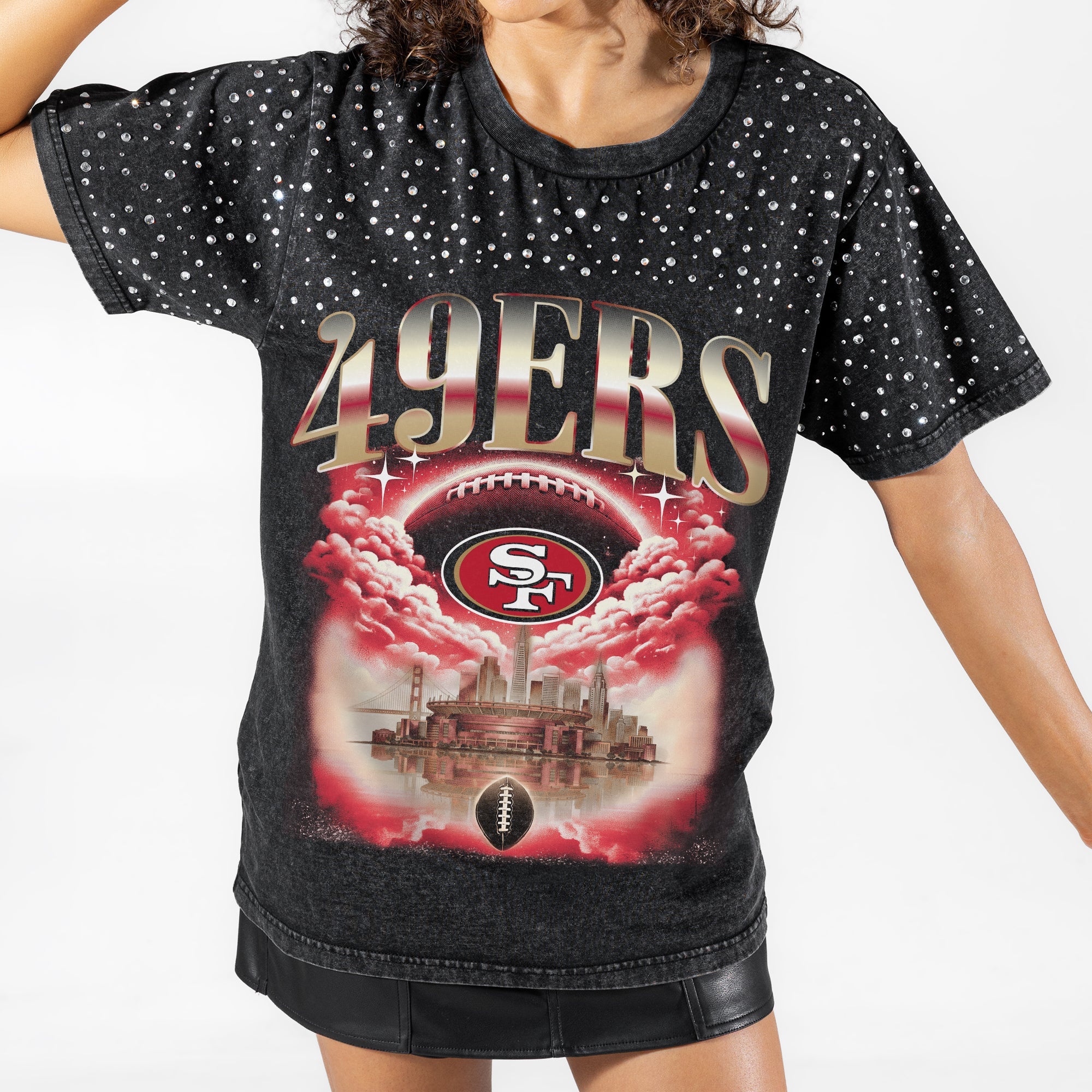 SAN FRANCISCO 49ERS SKY'S THE LIMIT VINTAGE WASH RHINESTONE TEE