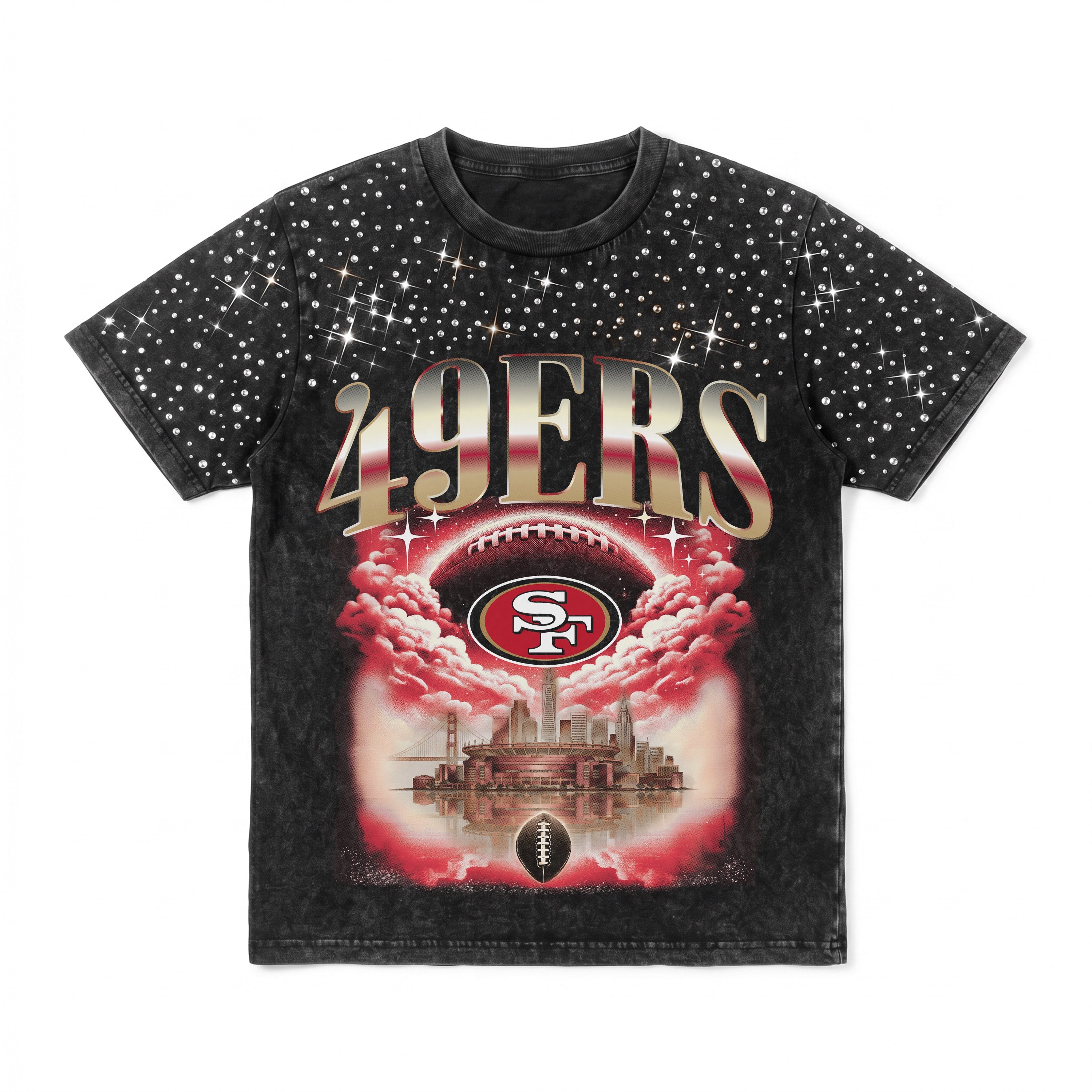SAN FRANCISCO 49ERS SKY'S THE LIMIT VINTAGE WASH RHINESTONE TEE