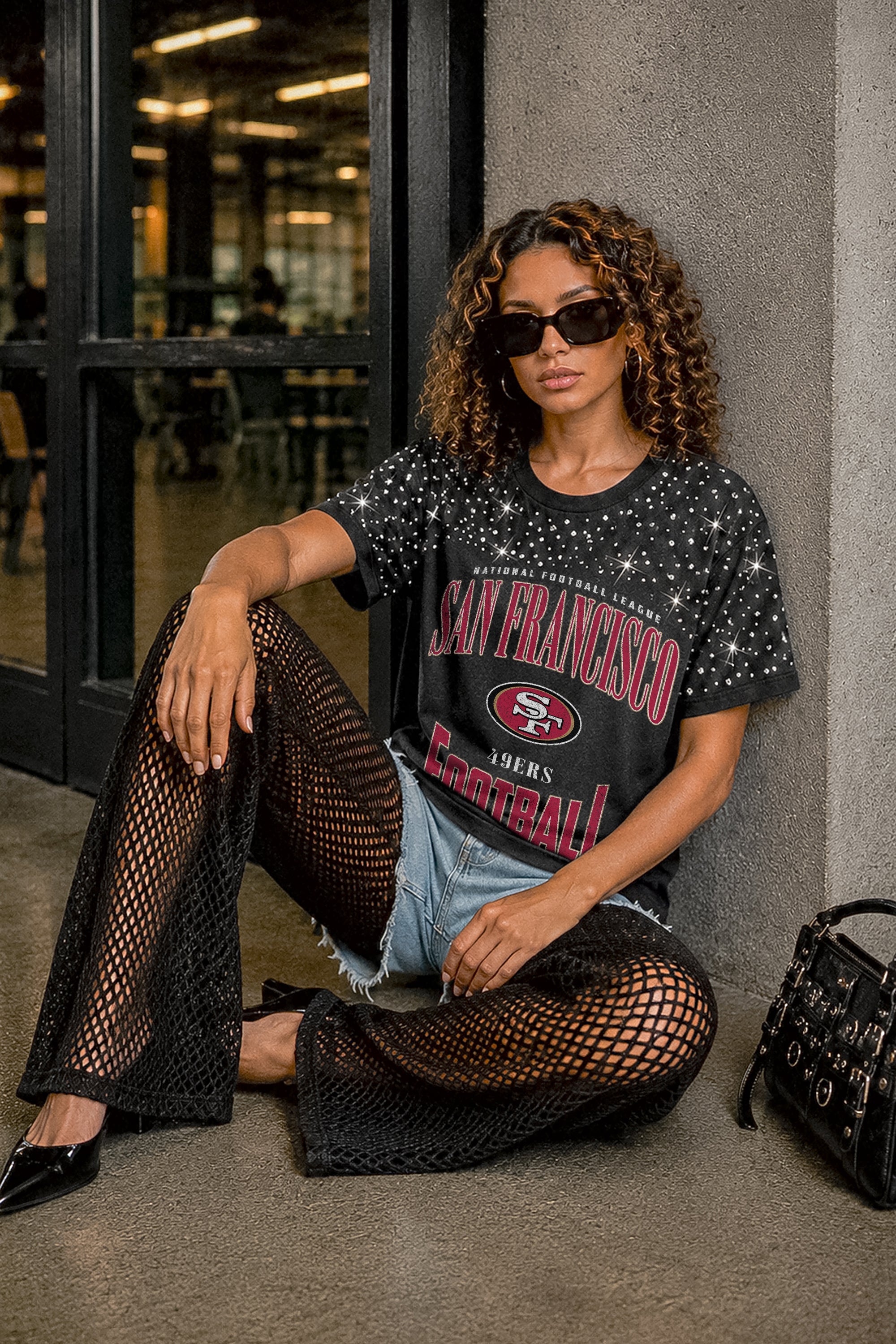 SAN FRANCISCO 49ERS IN THE ZONE VINTAGE WASH RHINESTONE TEE