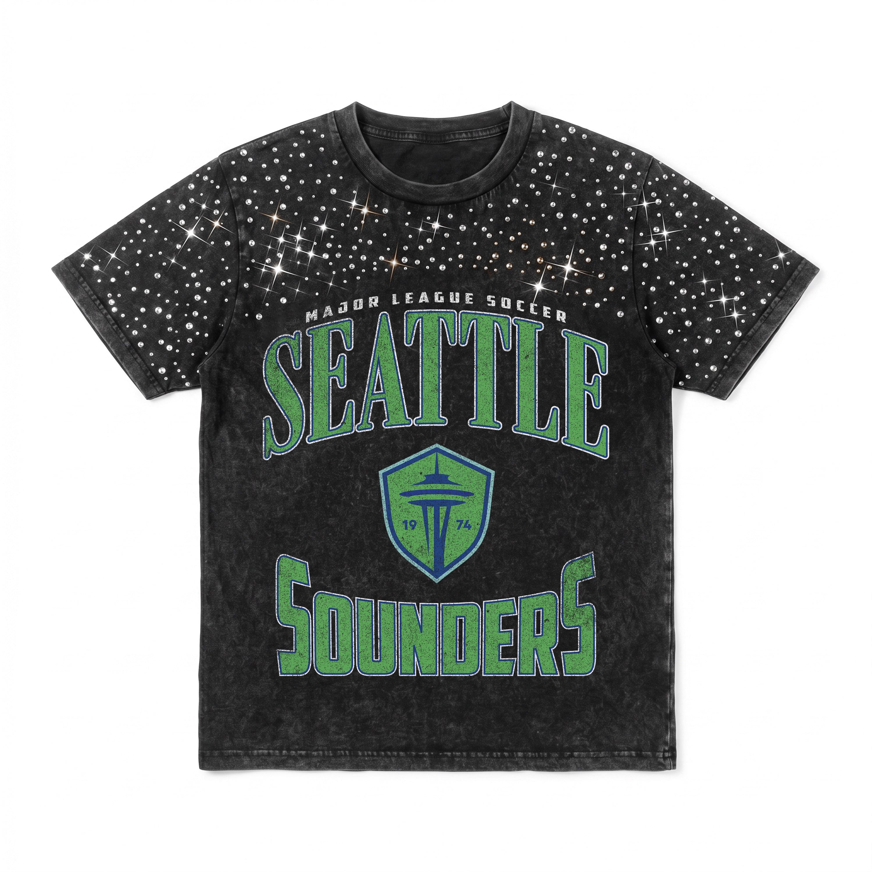 SEATTLE SOUNDERS FC IN THE ZONE VINTAGE WASH RHINESTONE TEE