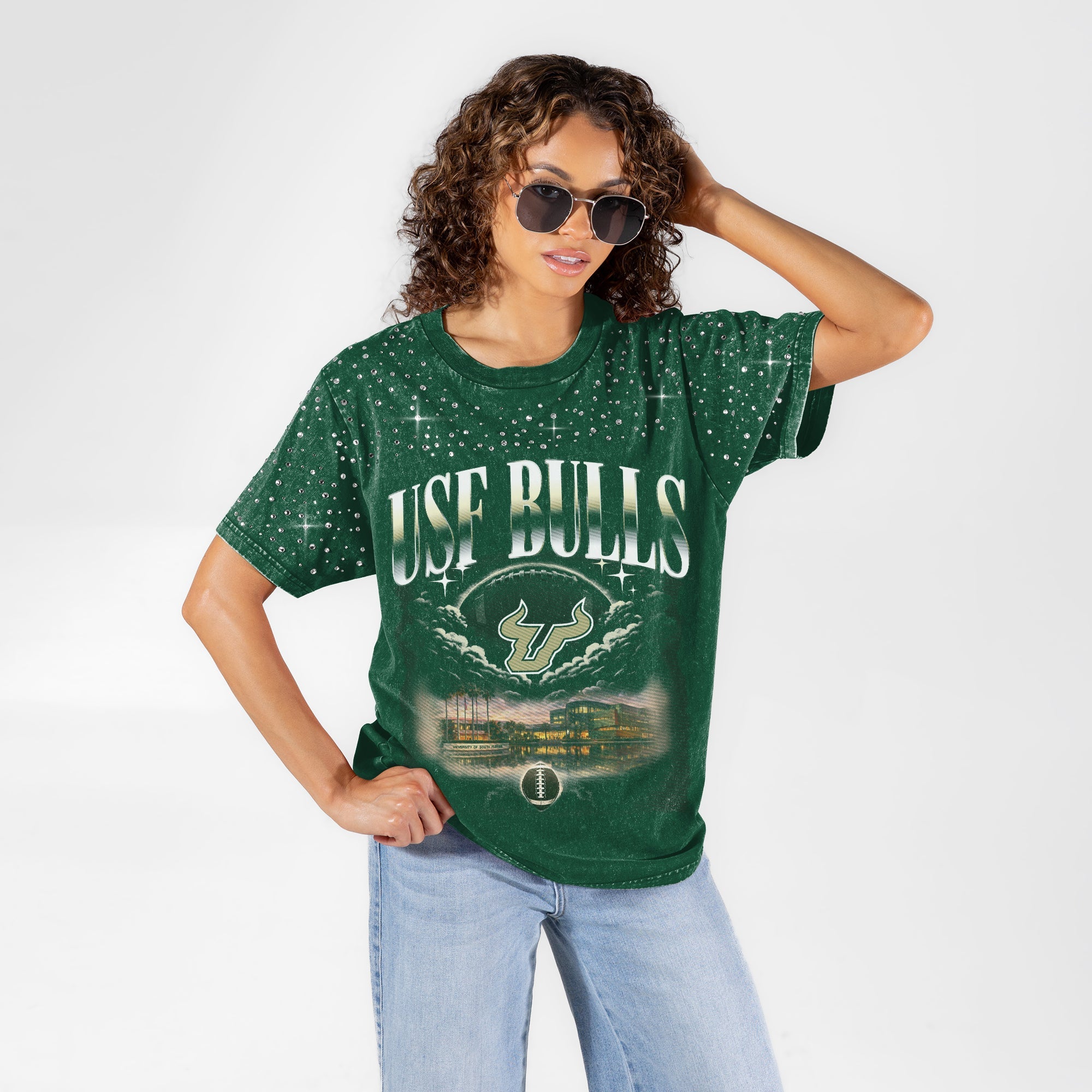 SOUTH FLORIDA BULLS SKY'S THE LIMIT VINTAGE WASH RHINESTONE TEE