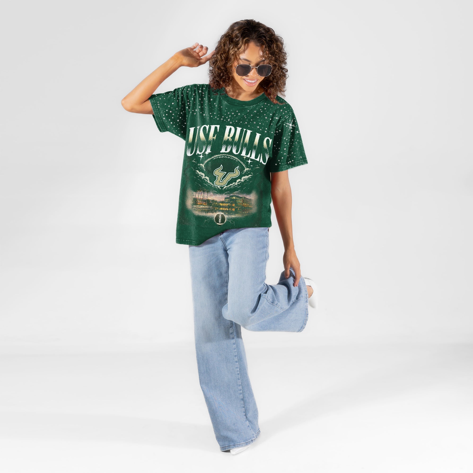 SOUTH FLORIDA BULLS SKY'S THE LIMIT VINTAGE WASH RHINESTONE TEE