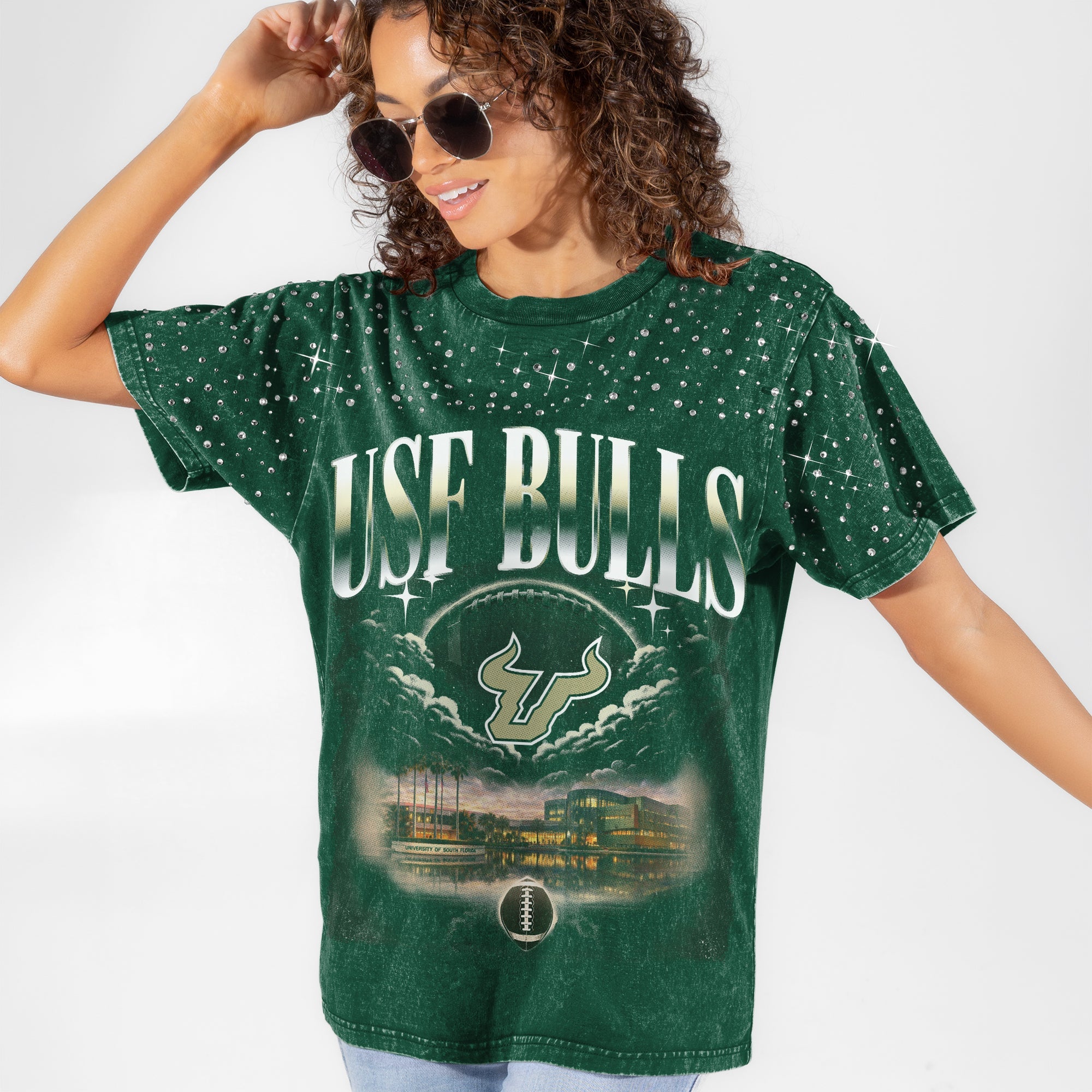 SOUTH FLORIDA BULLS SKY'S THE LIMIT VINTAGE WASH RHINESTONE TEE