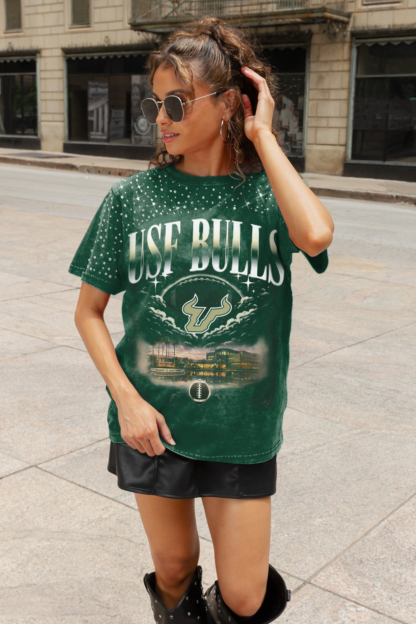 SOUTH FLORIDA BULLS SKY'S THE LIMIT VINTAGE WASH RHINESTONE TEE