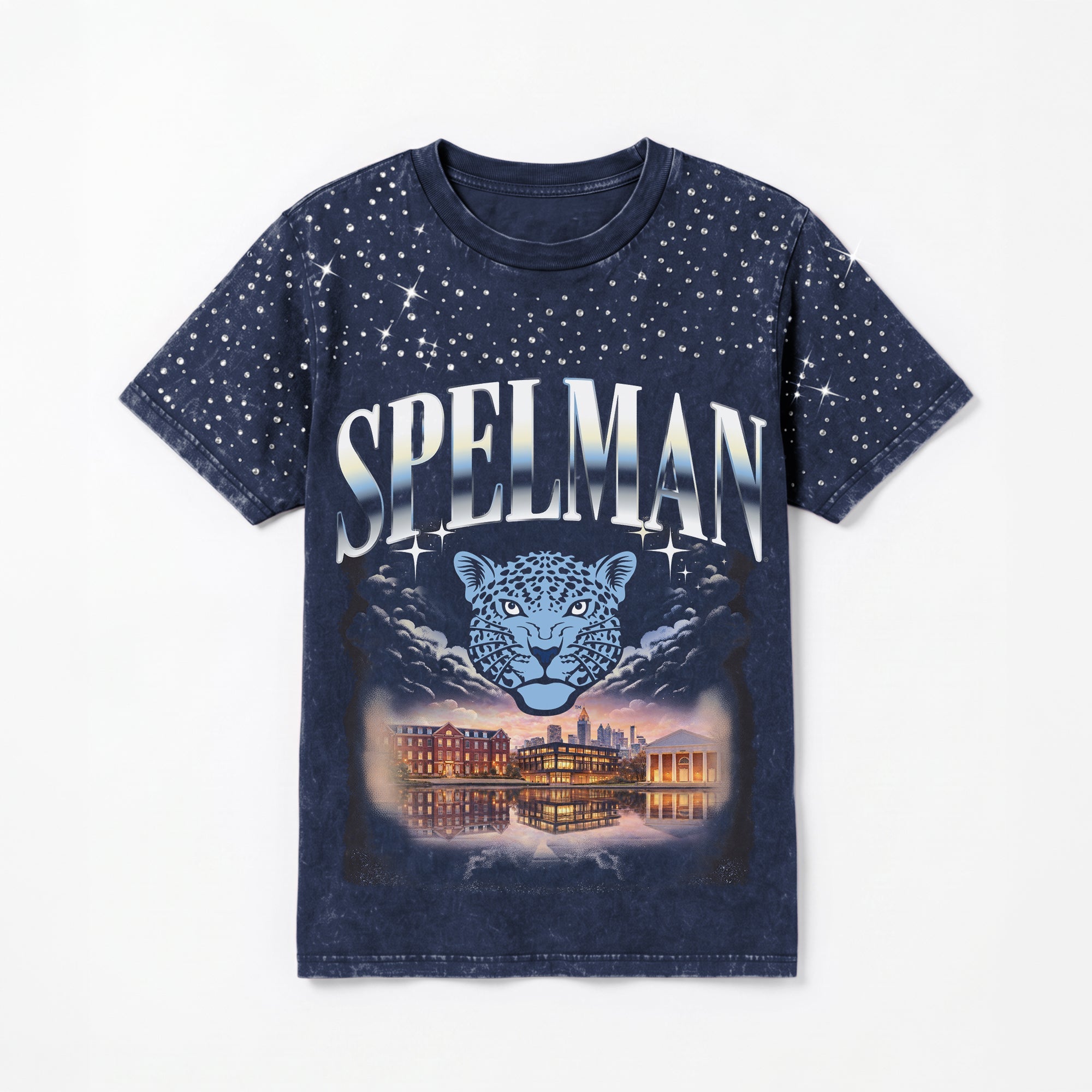 SPELMAN COLLEGE JAGUARS SKY'S THE LIMIT VINTAGE WASH RHINESTONE TEE