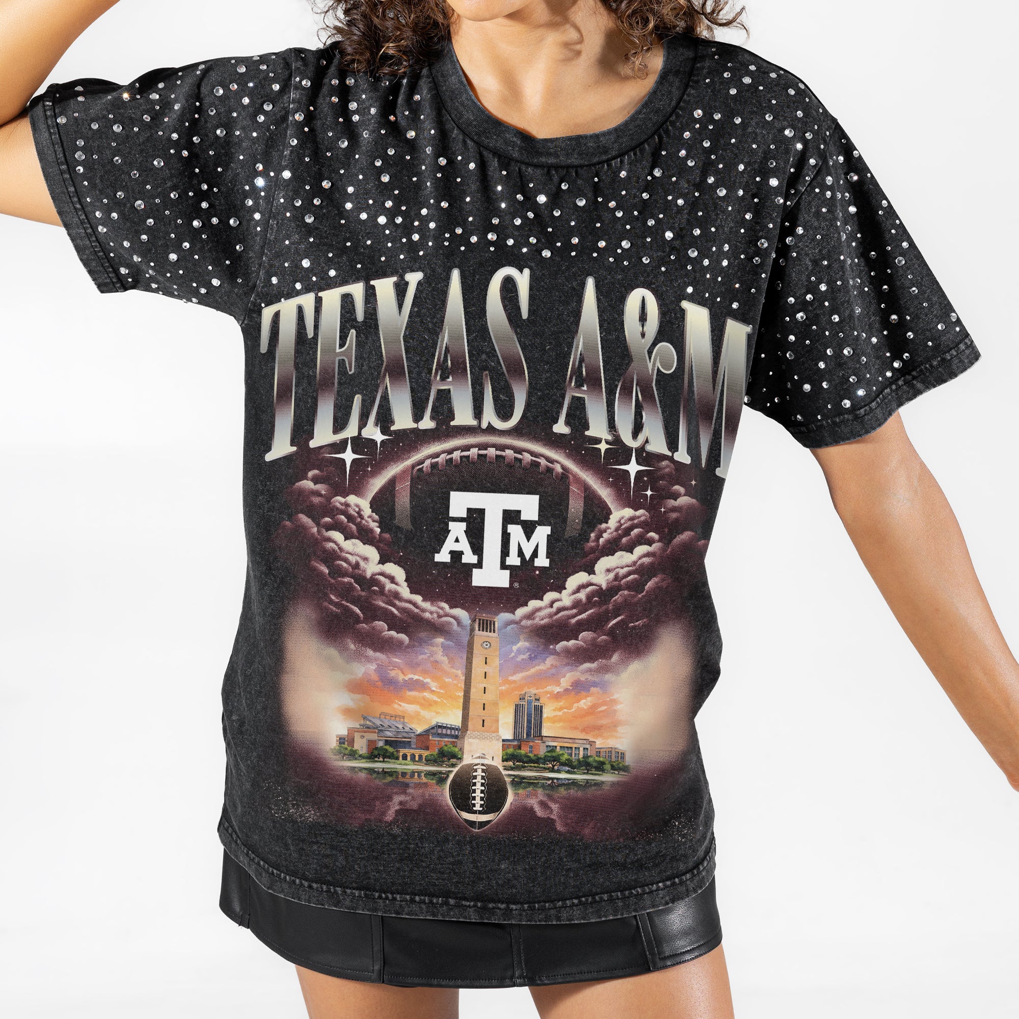 TEXAS A&M AGGIES SKY'S THE LIMIT VINTAGE WASH RHINESTONE TEE