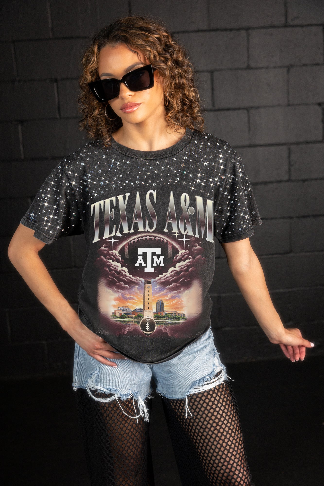 TEXAS A&M AGGIES SKY'S THE LIMIT VINTAGE WASH RHINESTONE TEE