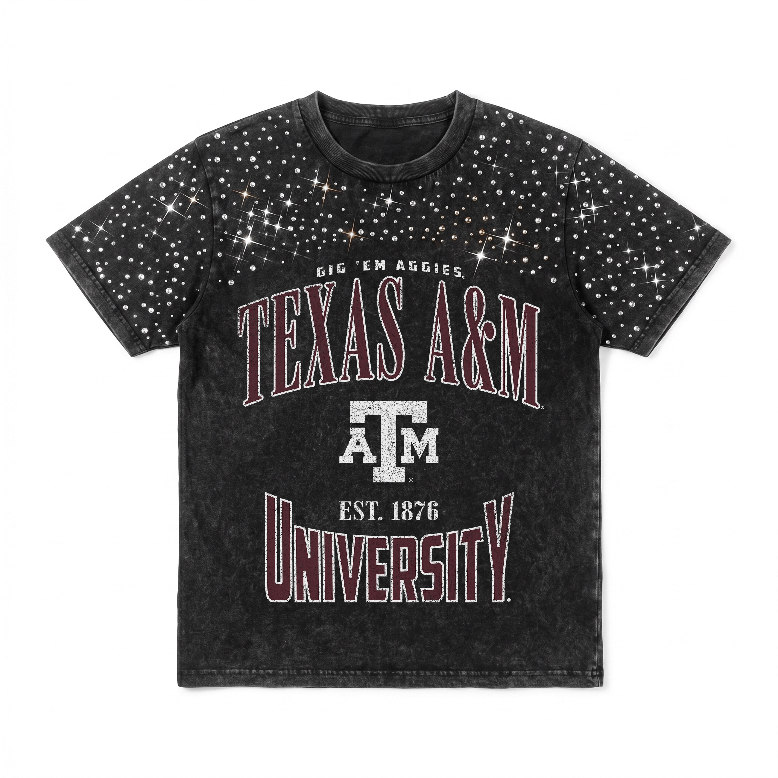 TEXAS A&M AGGIES IN THE ZONE VINTAGE WASH RHINESTONE TEE