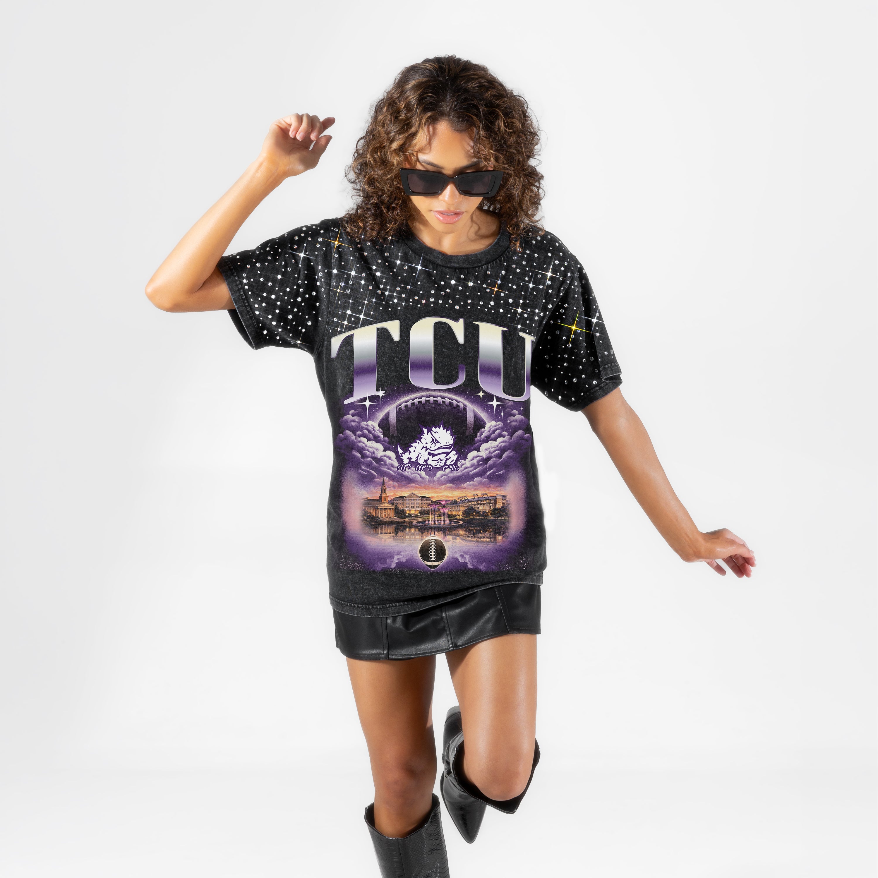 TCU HORNED FROGS SKY'S THE LIMIT VINTAGE WASH RHINESTONE TEE