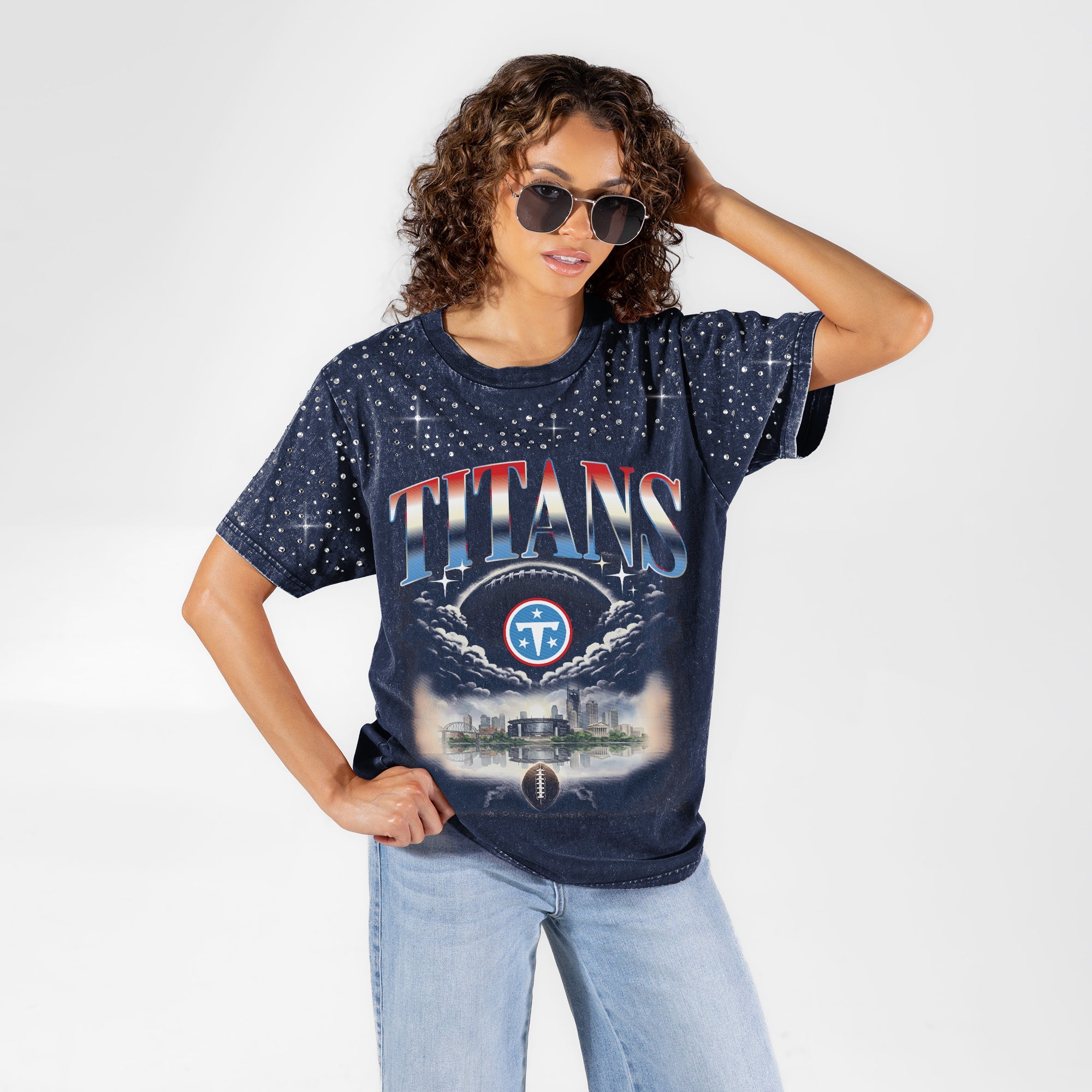 TENNESSEE TITANS SKY'S THE LIMIT VINTAGE WASH RHINESTONE TEE
