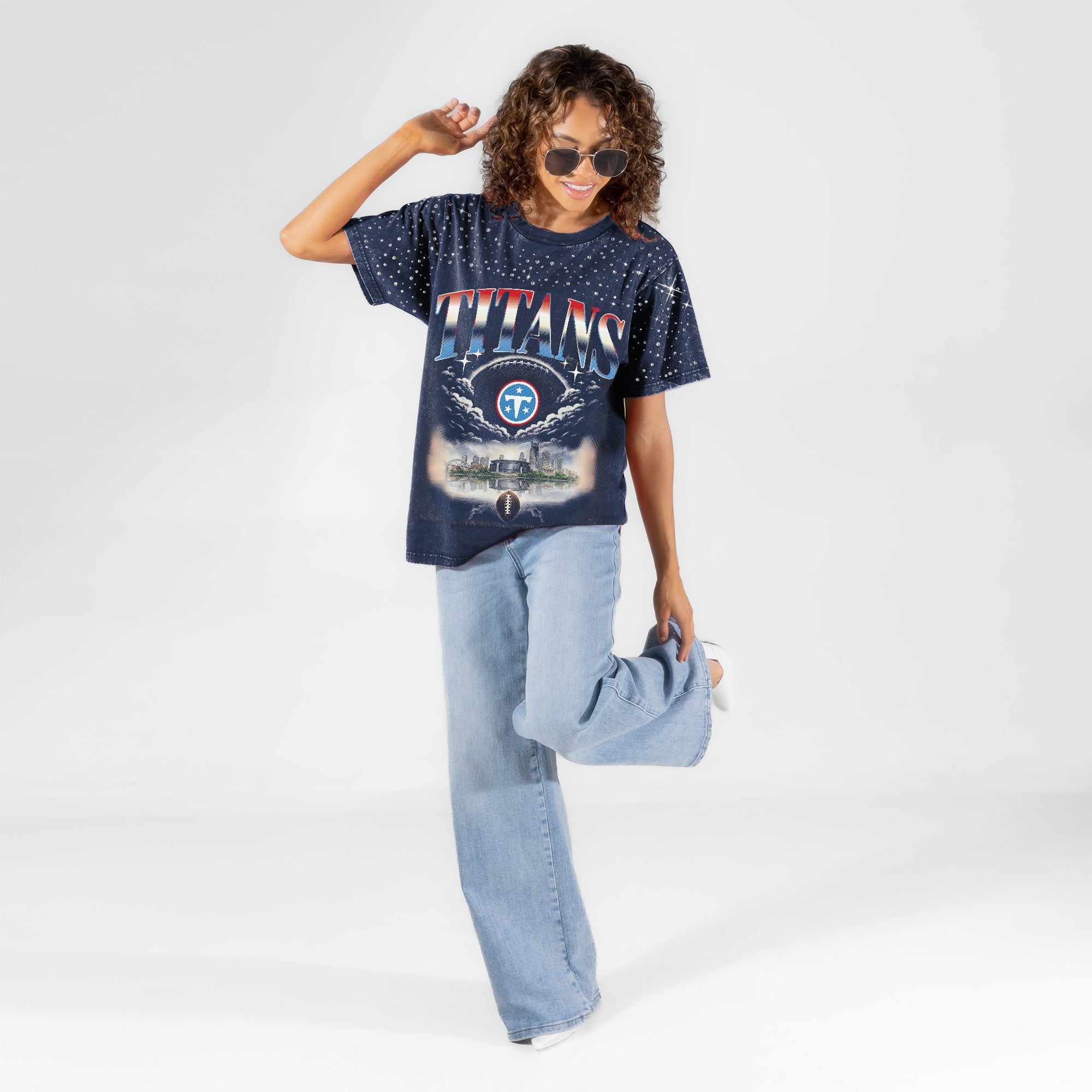 TENNESSEE TITANS SKY'S THE LIMIT VINTAGE WASH RHINESTONE TEE