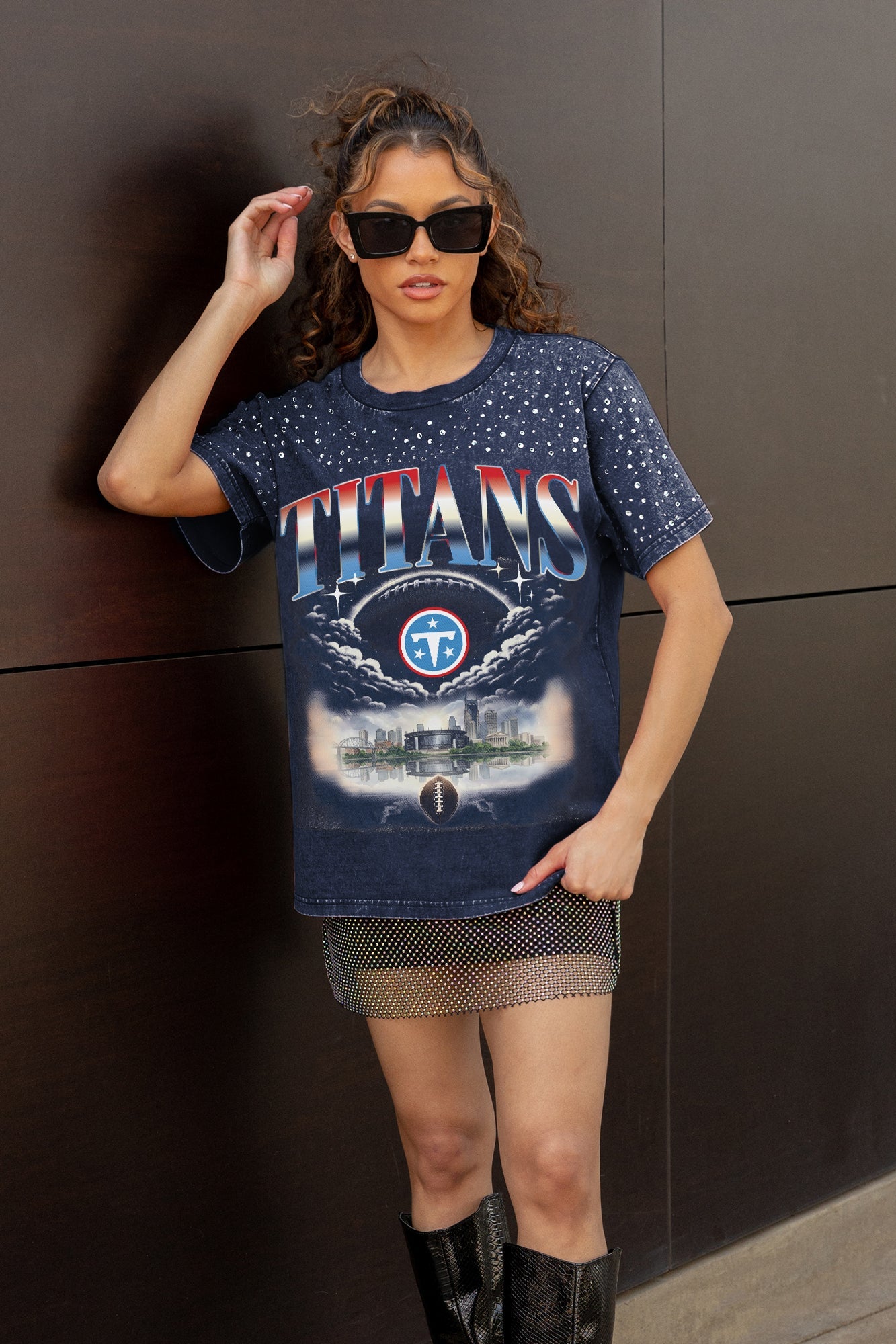 TENNESSEE TITANS SKY'S THE LIMIT VINTAGE WASH RHINESTONE TEE