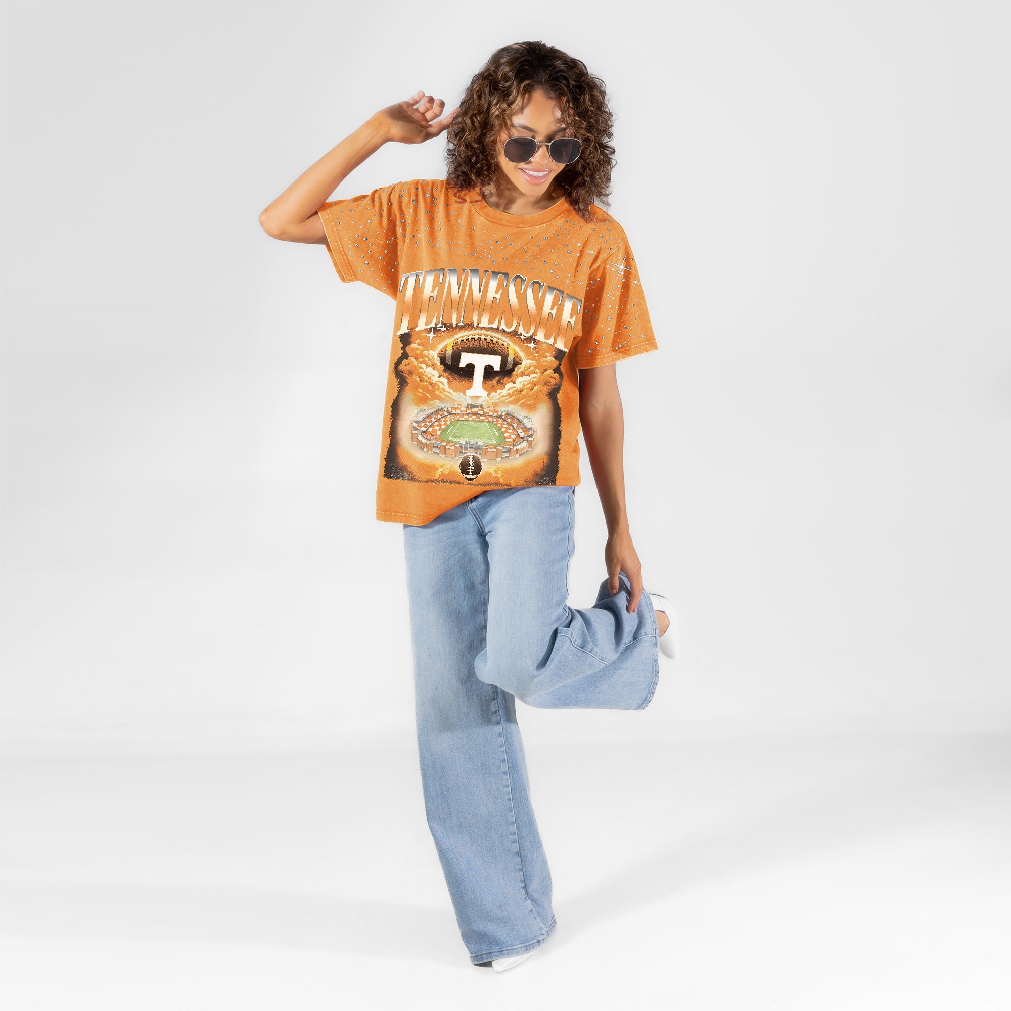TENNESSEE VOLUNTEERS SKY'S THE LIMIT VINTAGE WASH RHINESTONE TEE
