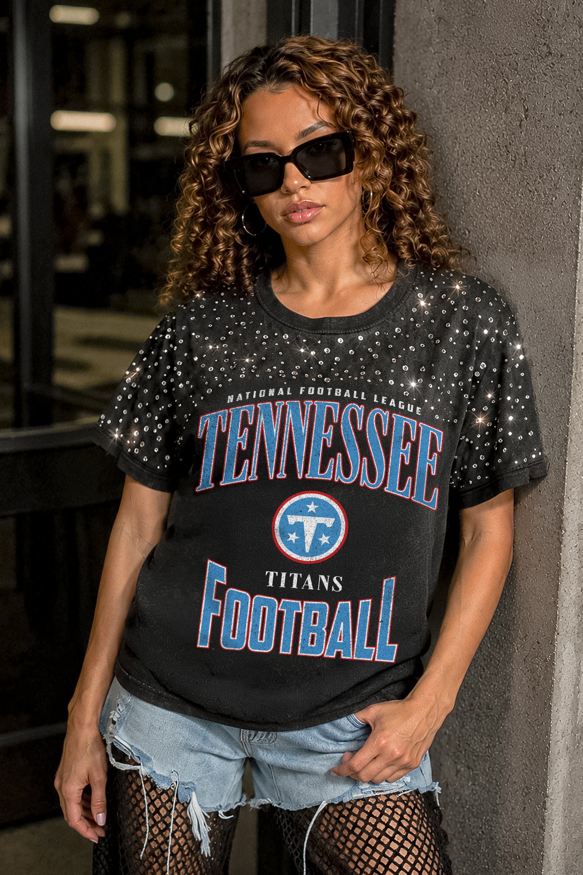 TENNESSEE TITANS IN THE ZONE VINTAGE WASH RHINESTONE TEE