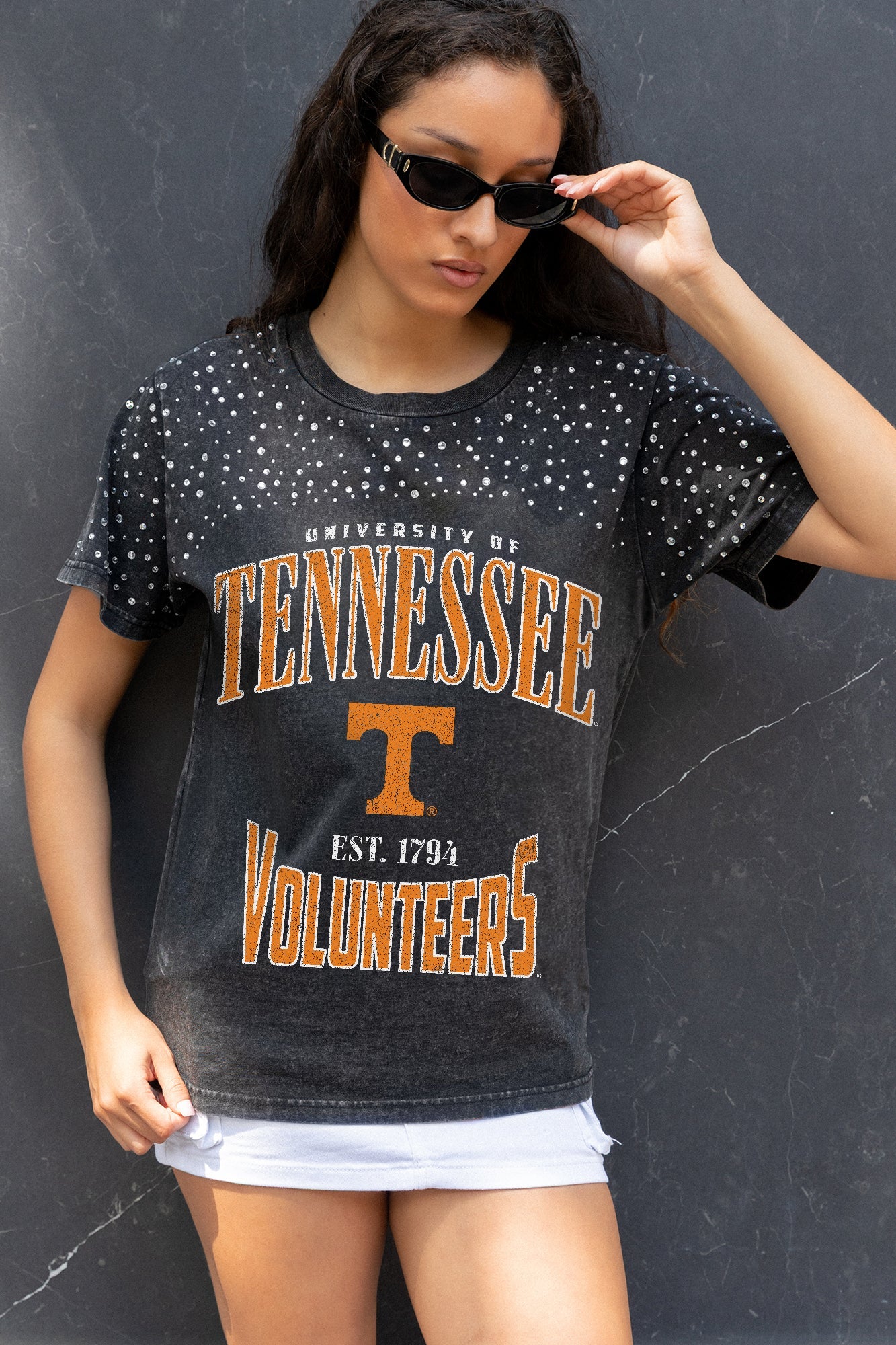 TENNESSEE VOLUNTEERS IN THE ZONE VINTAGE WASH RHINESTONE TEE
