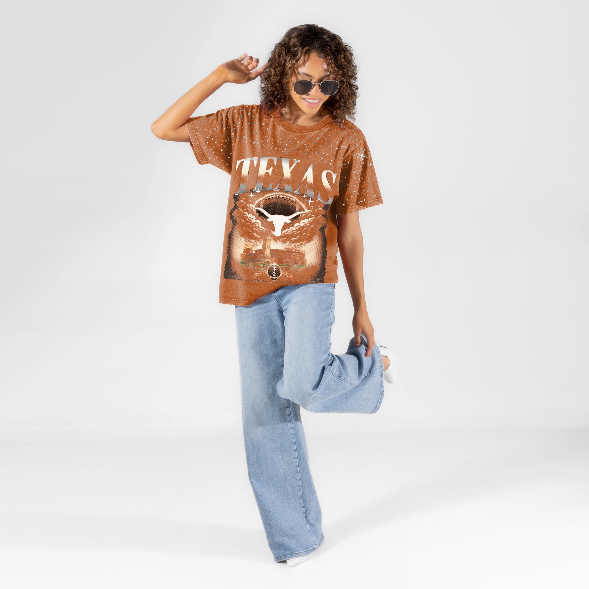 TEXAS LONGHORNS SKY'S THE LIMIT VINTAGE WASH RHINESTONE TEE