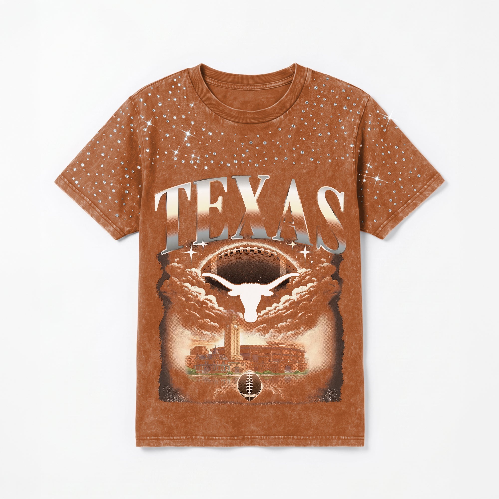 TEXAS LONGHORNS SKY'S THE LIMIT VINTAGE WASH RHINESTONE TEE