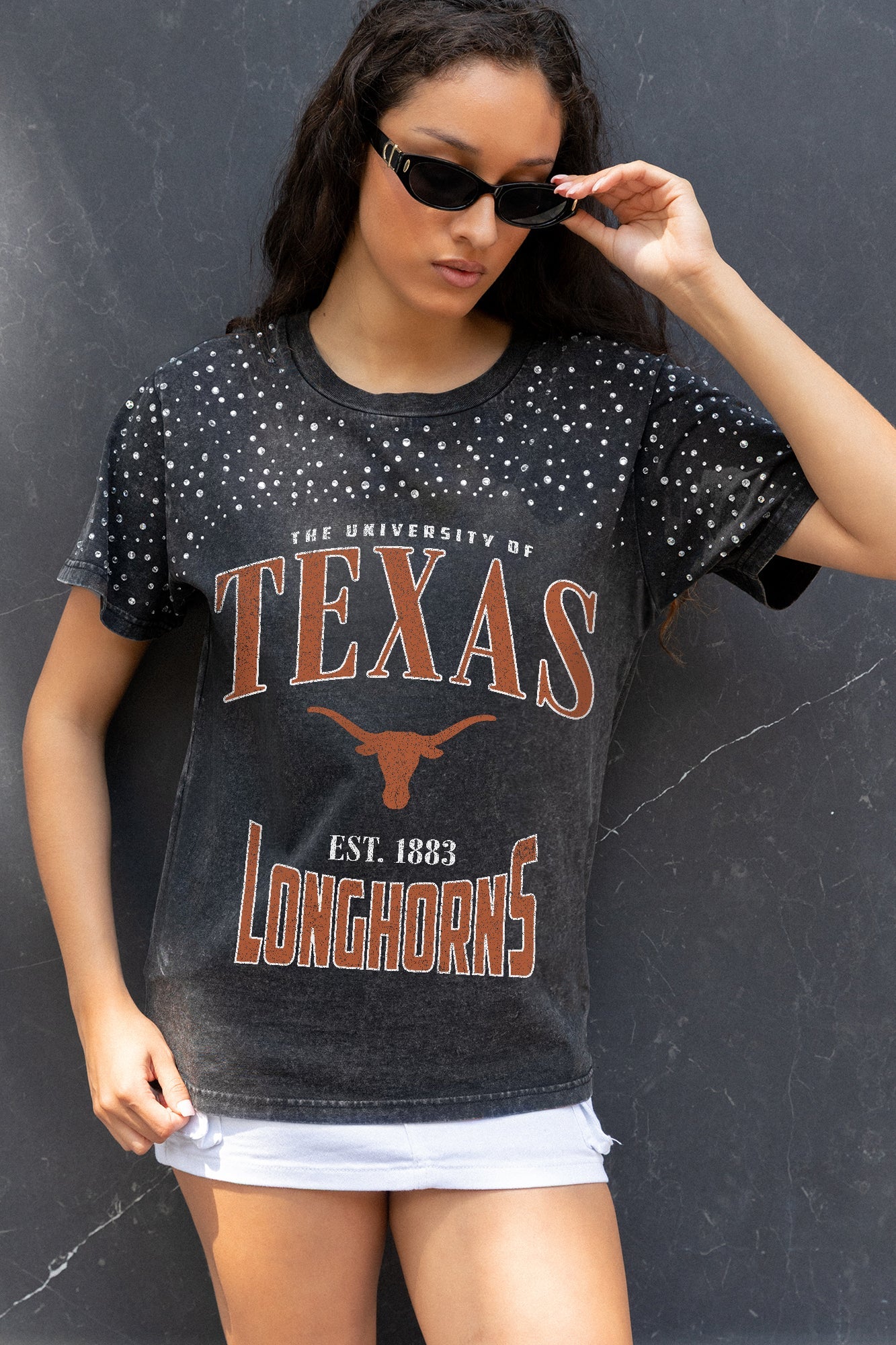 TEXAS LONGHORNS IN THE ZONE VINTAGE WASH RHINESTONE TEE