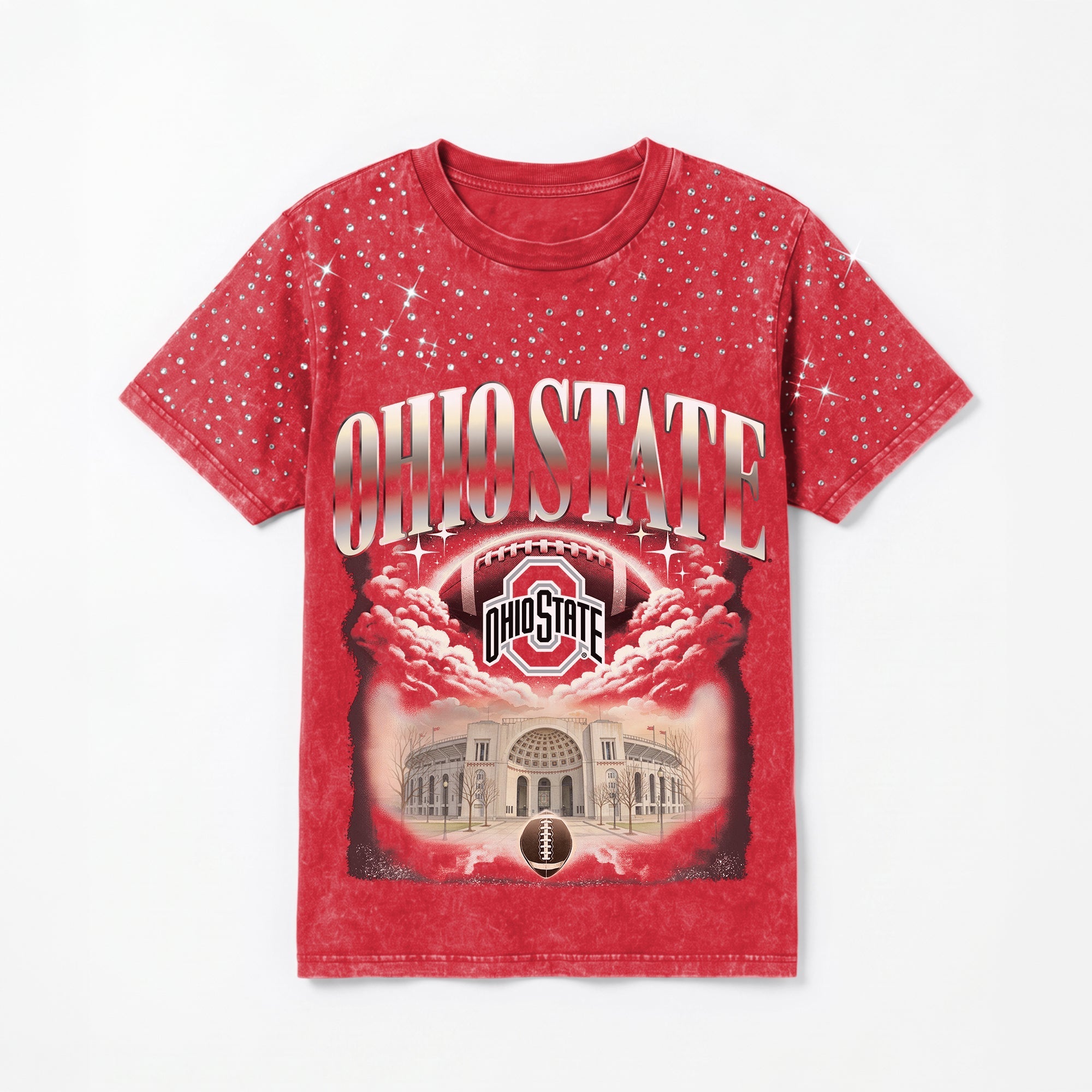 OHIO STATE BUCKEYES SKY'S THE LIMIT VINTAGE WASH RHINESTONE TEE