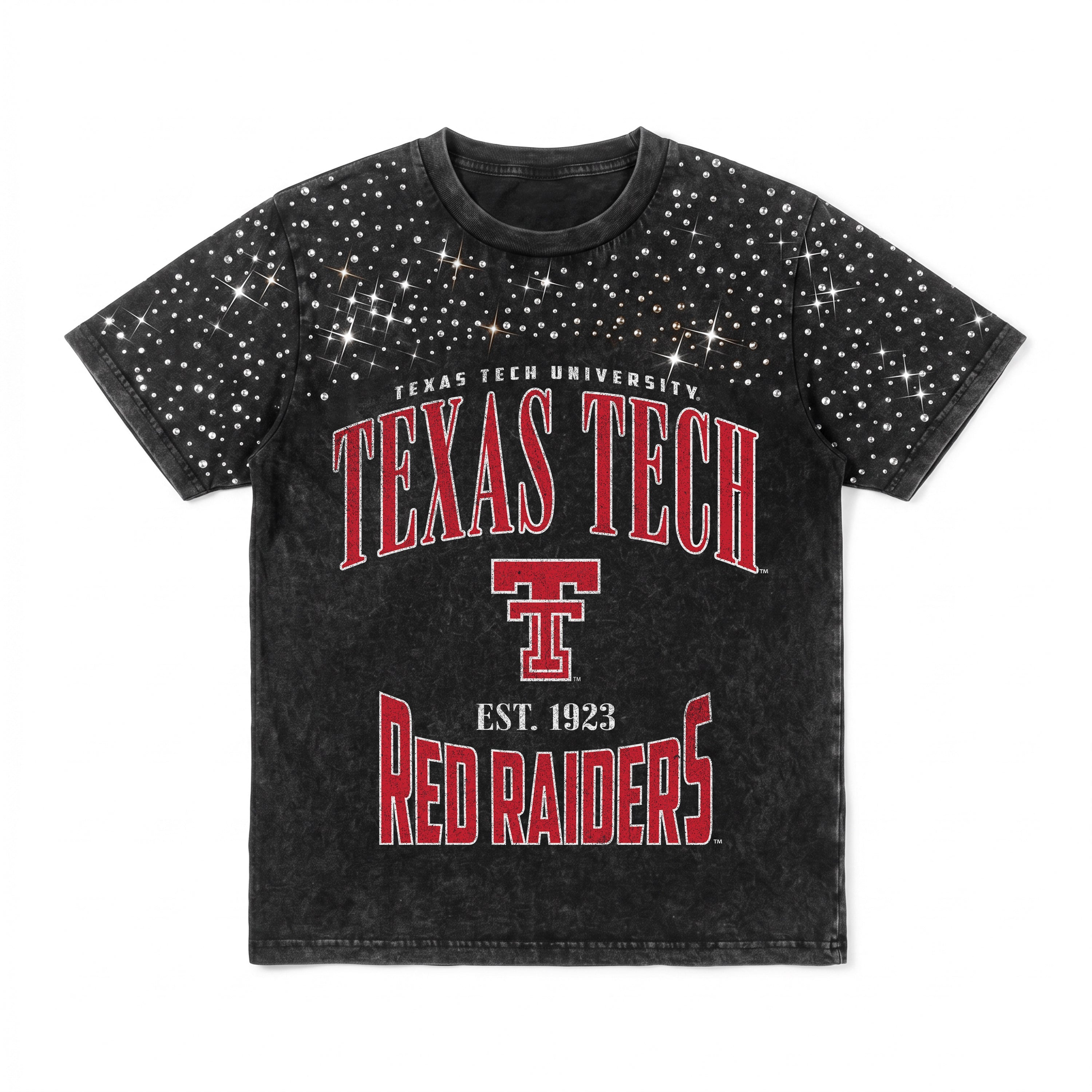 TEXAS TECH RED RAIDERS IN THE ZONE VINTAGE WASH RHINESTONE TEE