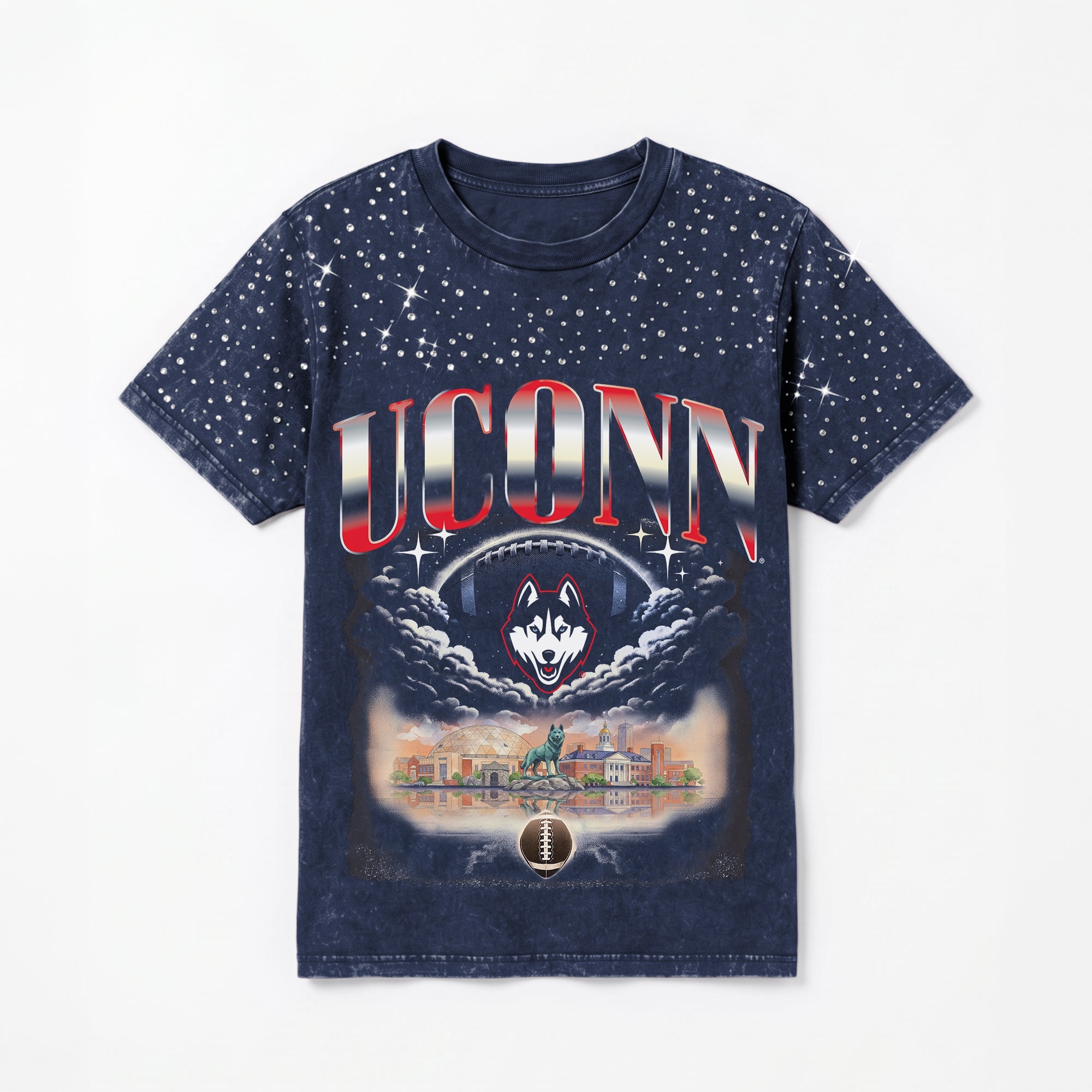 UCONN HUSKIES SKY'S THE LIMIT VINTAGE WASH RHINESTONE TEE