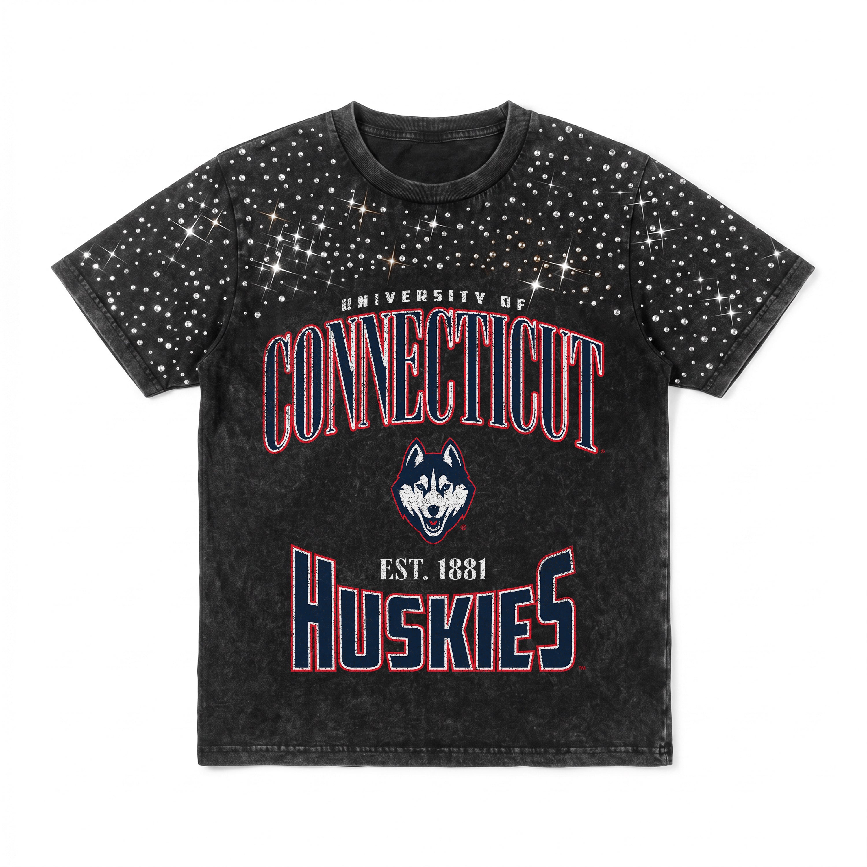 UCONN HUSKIES IN THE ZONE VINTAGE WASH RHINESTONE TEE