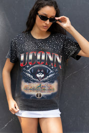 UCONN HUSKIES DREAM BIG VINTAGE WASH RHINESTONE TEE
