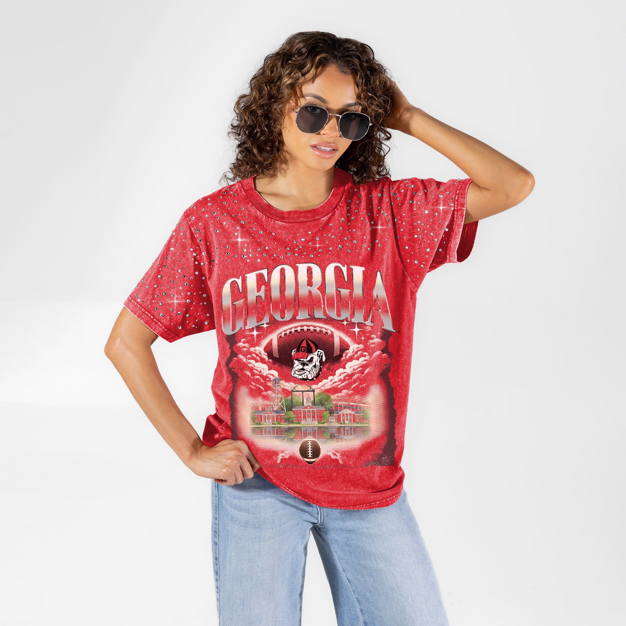 GEORGIA BULLDOGS SKY'S THE LIMIT VINTAGE WASH RHINESTONE TEE