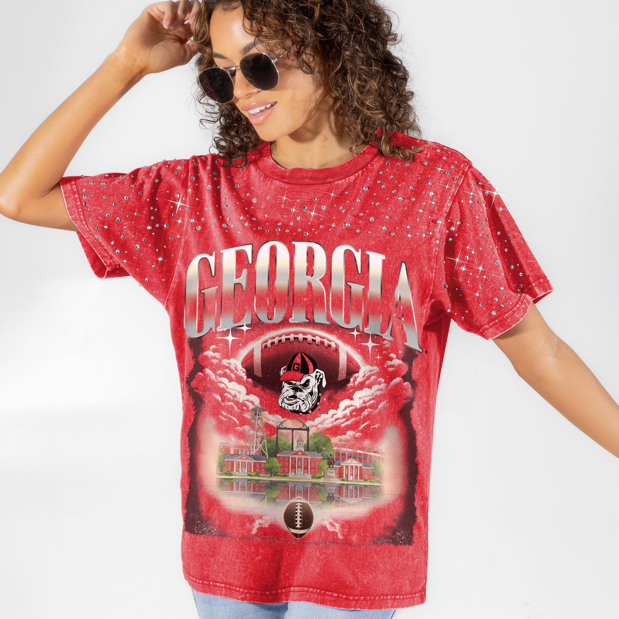 GEORGIA BULLDOGS SKY'S THE LIMIT VINTAGE WASH RHINESTONE TEE