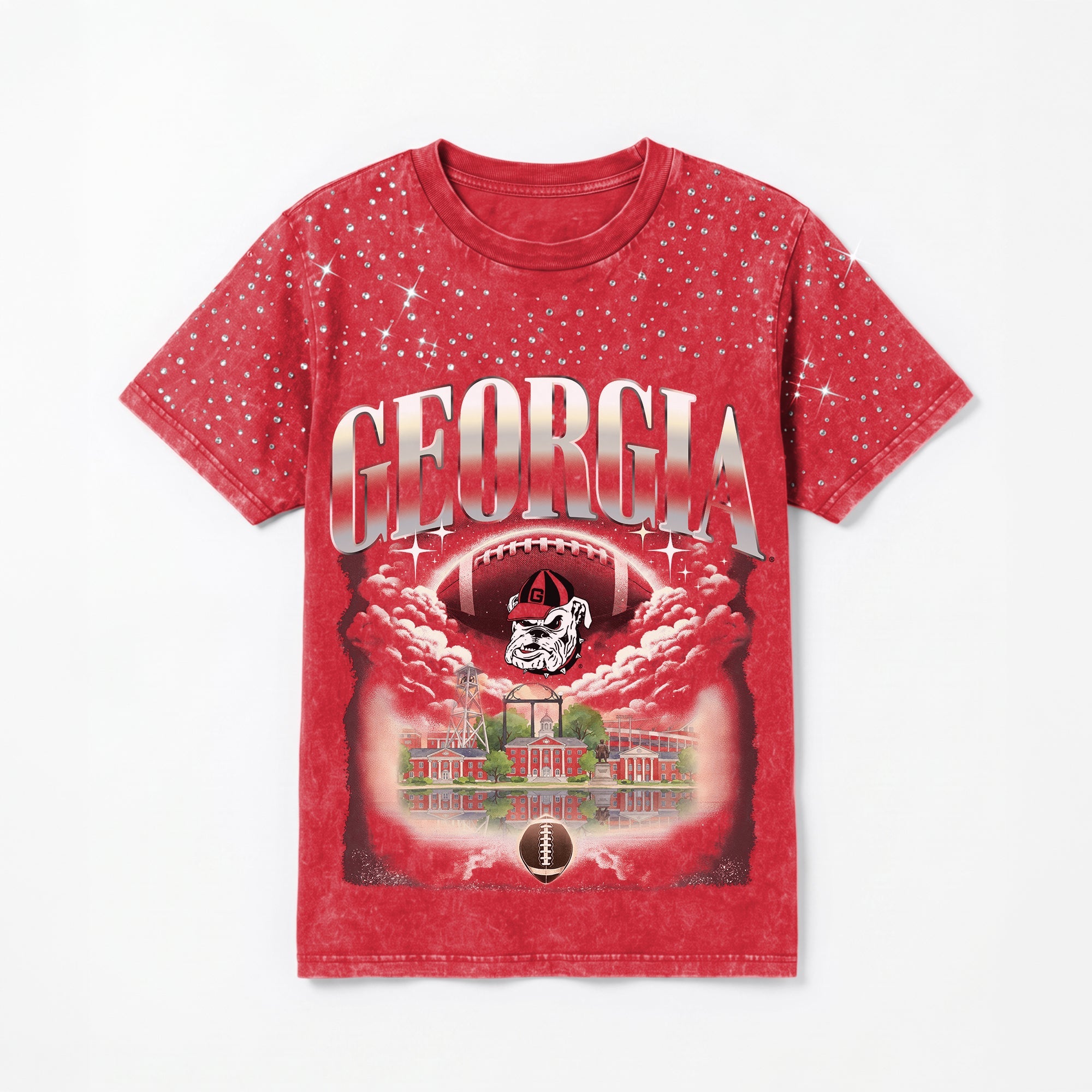 GEORGIA BULLDOGS SKY'S THE LIMIT VINTAGE WASH RHINESTONE TEE