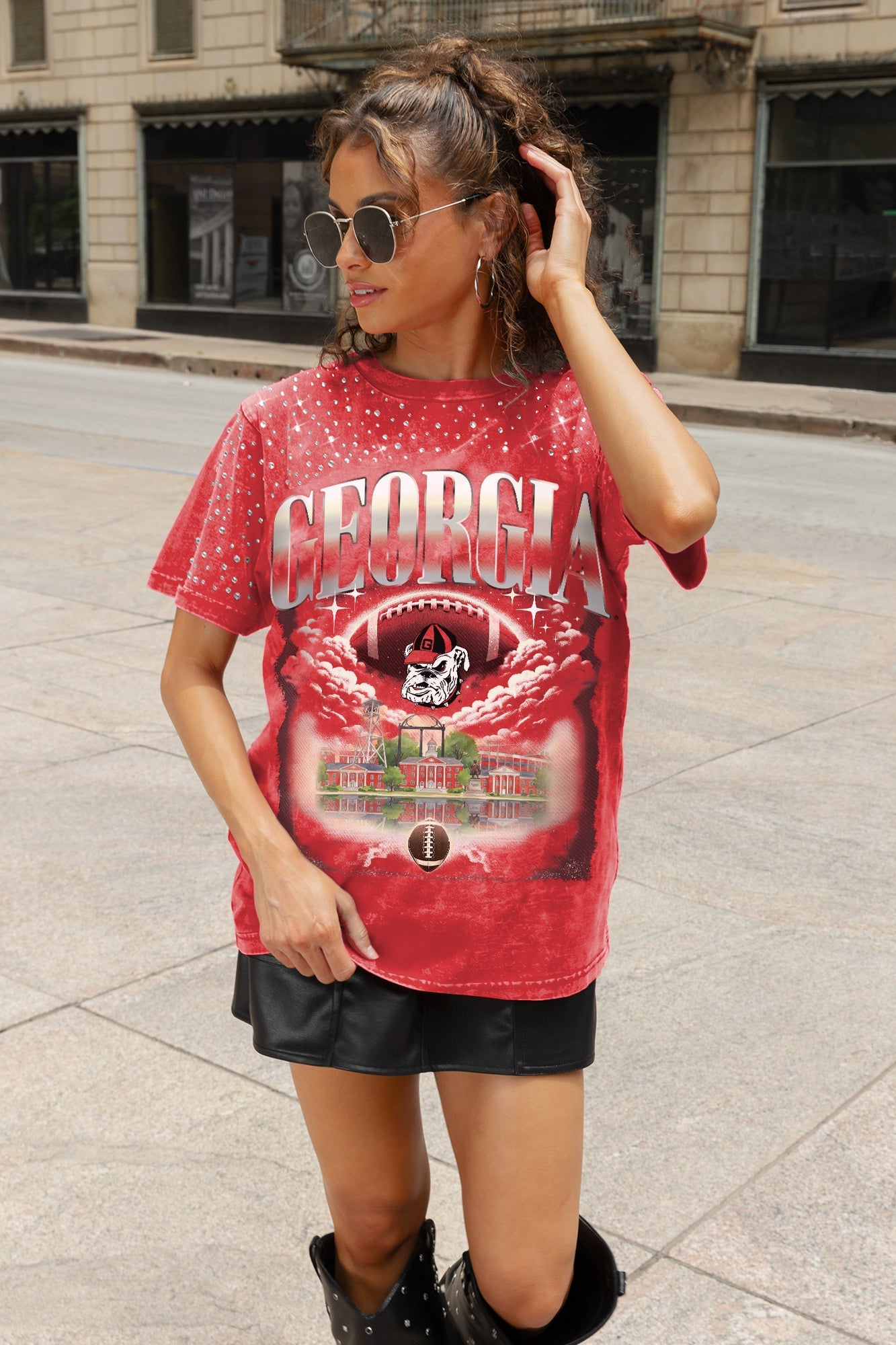GEORGIA BULLDOGS SKY'S THE LIMIT VINTAGE WASH RHINESTONE TEE