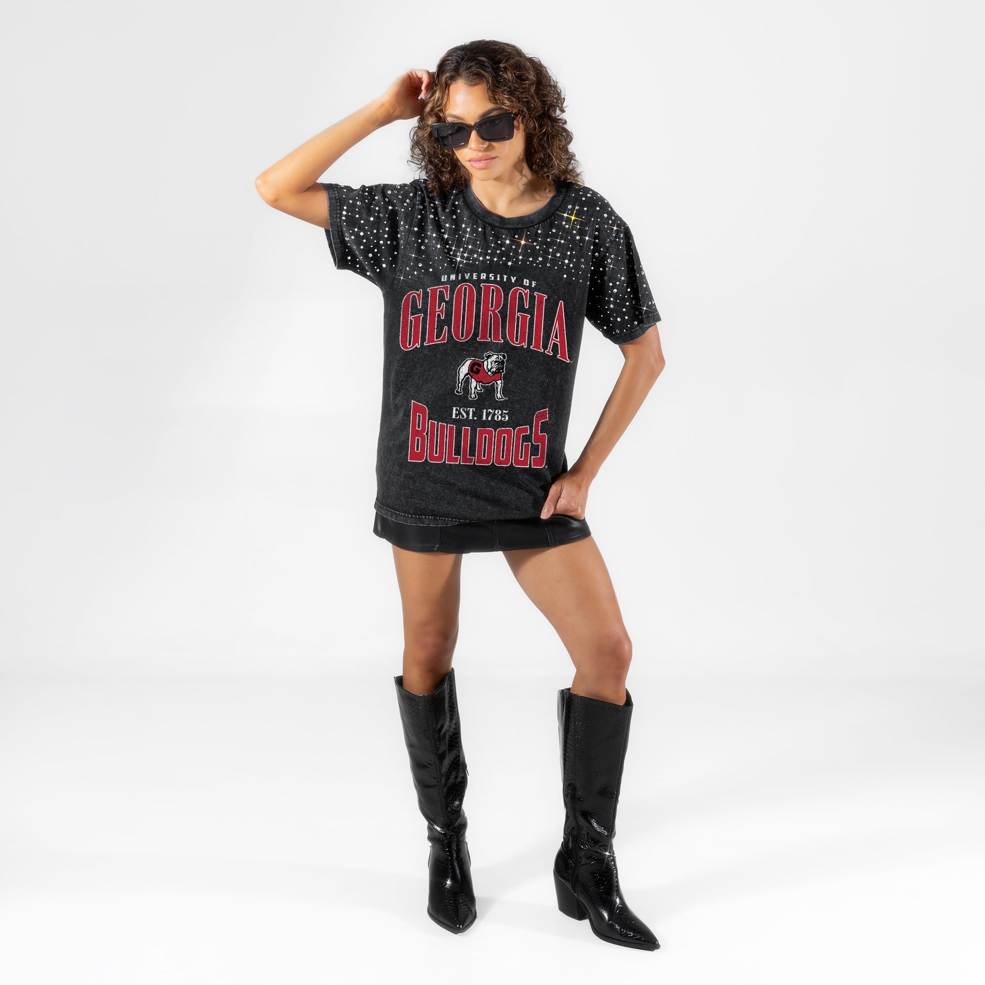 GEORGIA BULLDOGS IN THE ZONE VINTAGE WASH RHINESTONE TEE