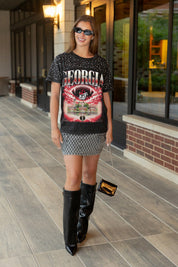 GEORGIA BULLDOGS DREAM BIG VINTAGE WASH RHINESTONE TEE