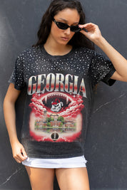 GEORGIA BULLDOGS DREAM BIG VINTAGE WASH RHINESTONE TEE