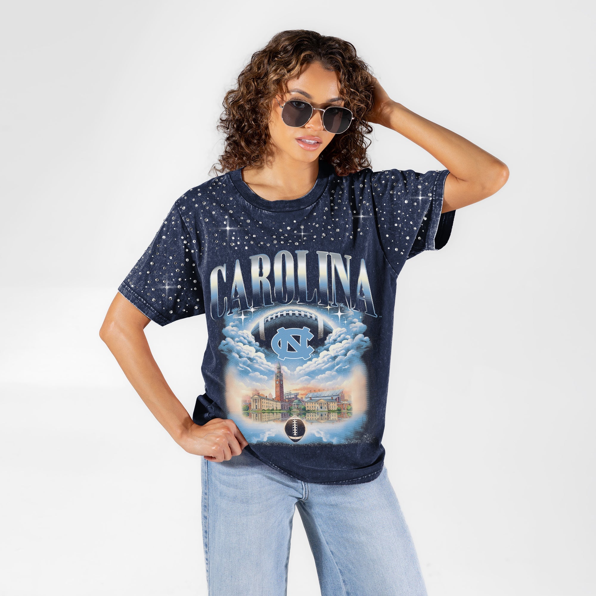 NORTH CAROLINA TAR HEELS SKY'S THE LIMIT VINTAGE WASH RHINESTONE TEE