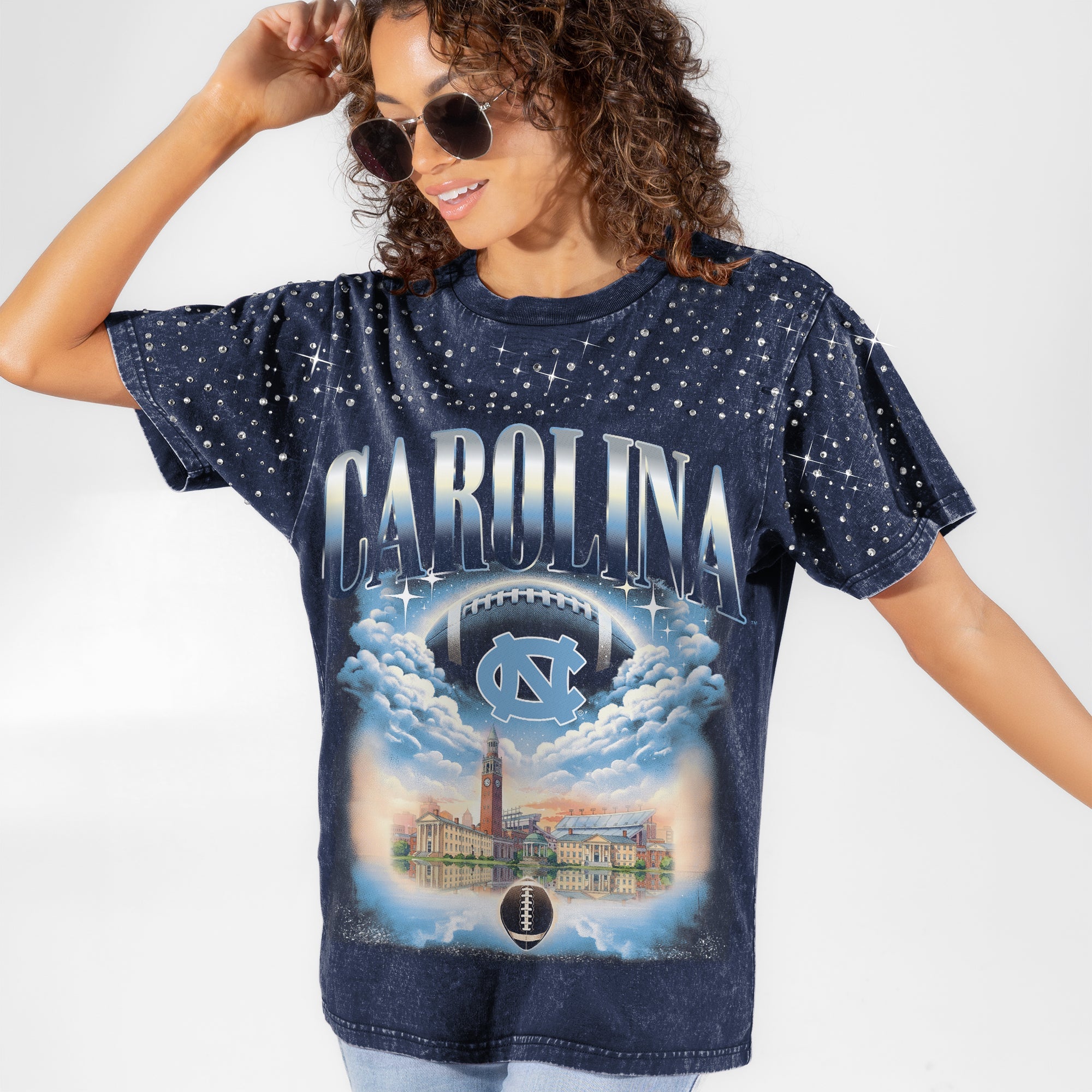 NORTH CAROLINA TAR HEELS SKY'S THE LIMIT VINTAGE WASH RHINESTONE TEE