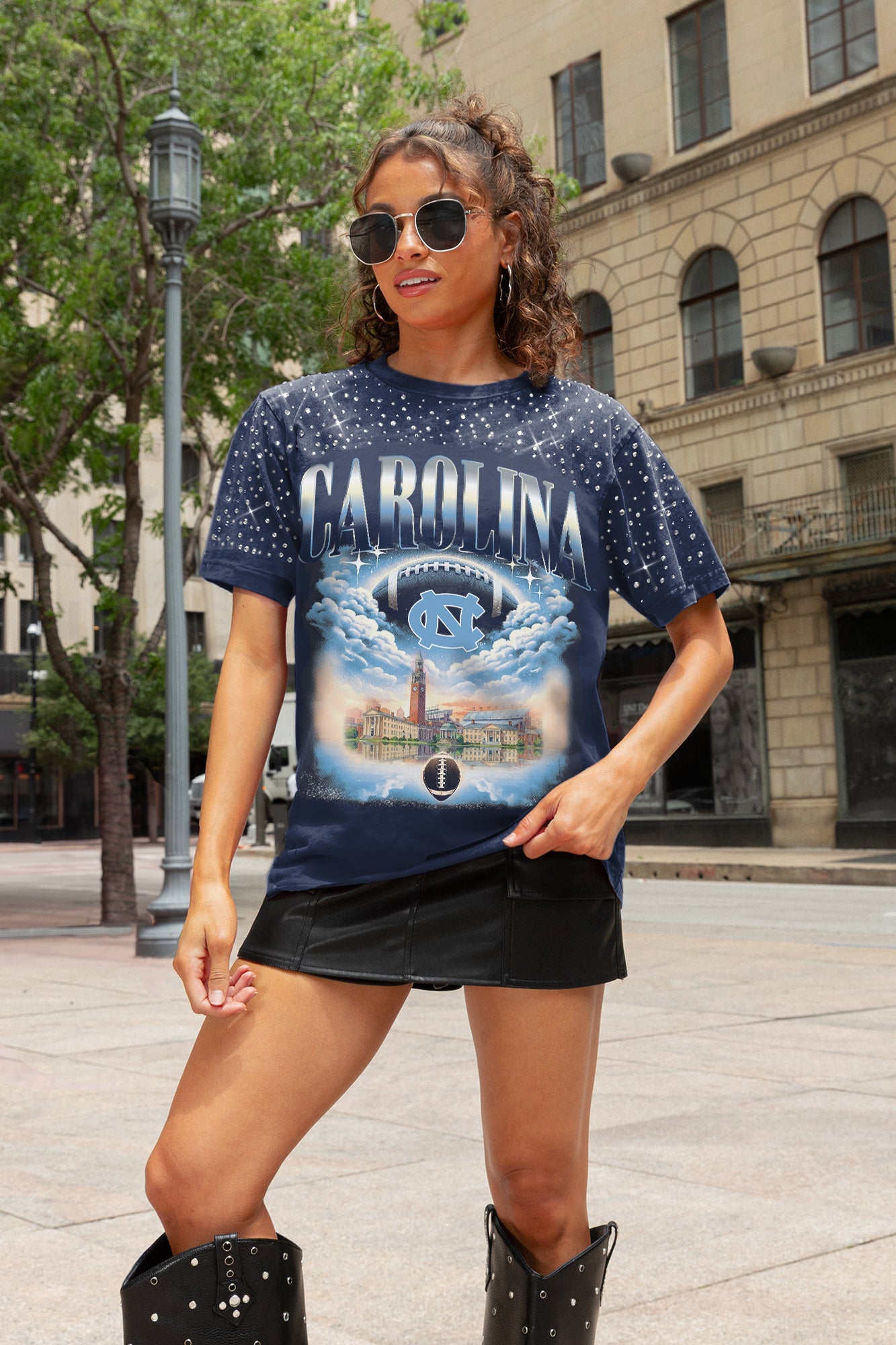 NORTH CAROLINA TAR HEELS SKY'S THE LIMIT VINTAGE WASH RHINESTONE TEE