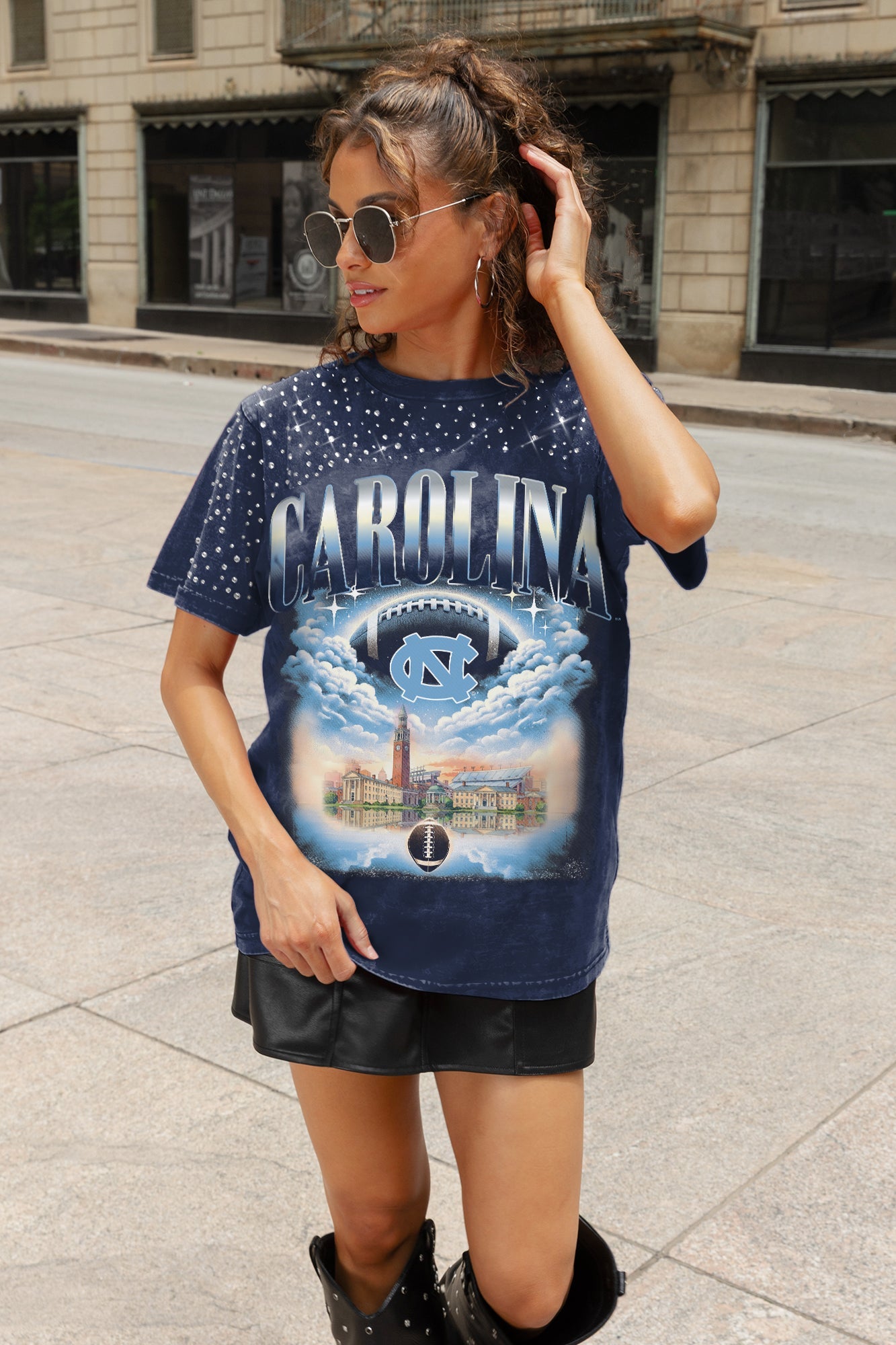NORTH CAROLINA TAR HEELS SKY'S THE LIMIT VINTAGE WASH RHINESTONE TEE