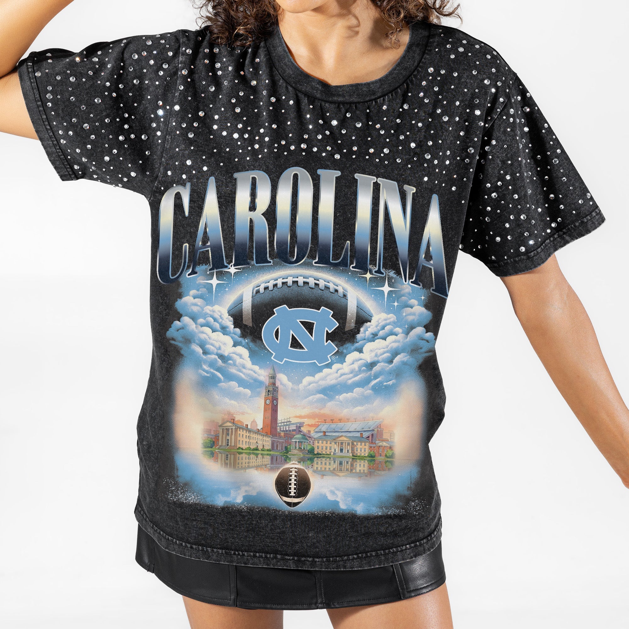 NORTH CAROLINA TAR HEELS DREAM BIG VINTAGE WASH RHINESTONE TEE