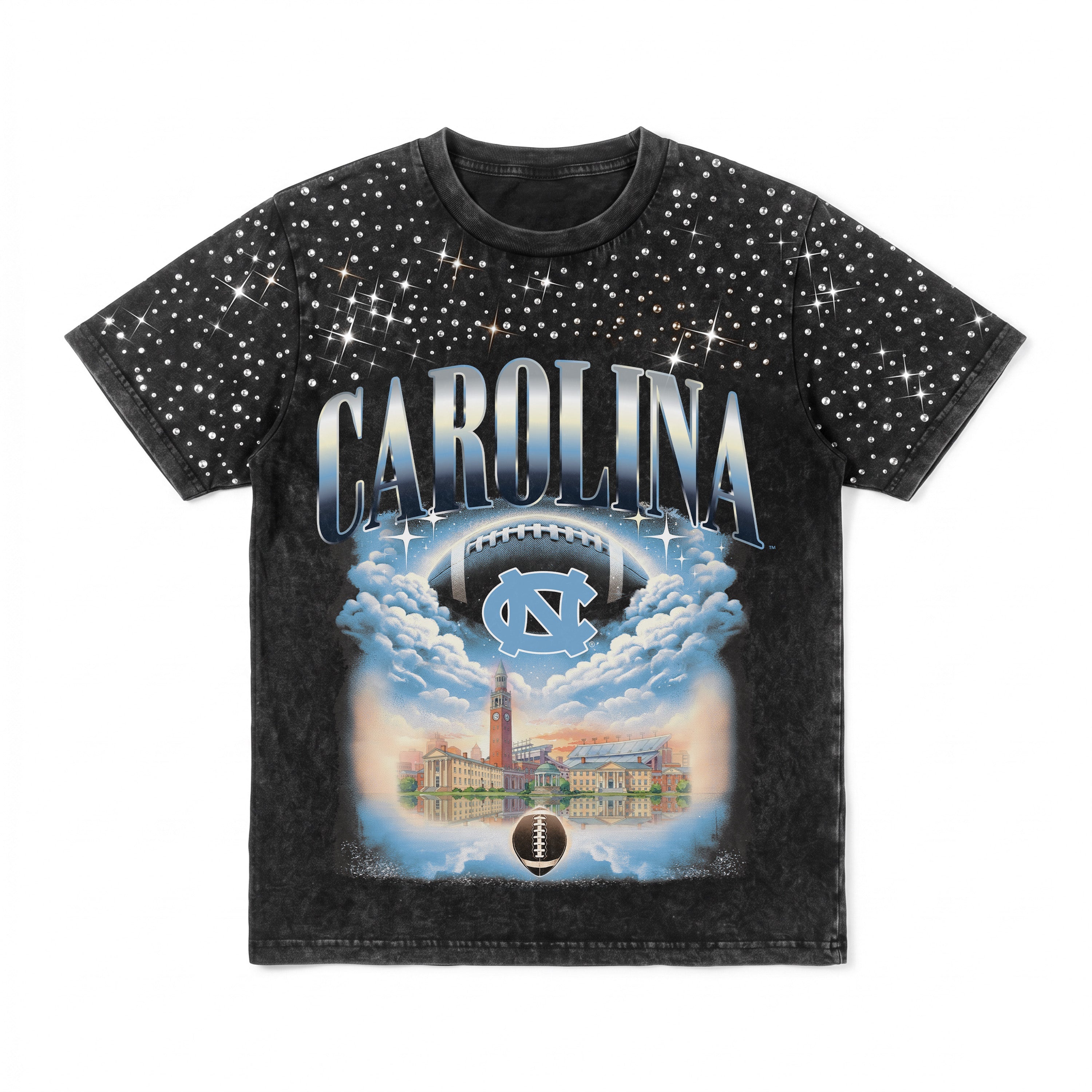 NORTH CAROLINA TAR HEELS DREAM BIG VINTAGE WASH RHINESTONE TEE