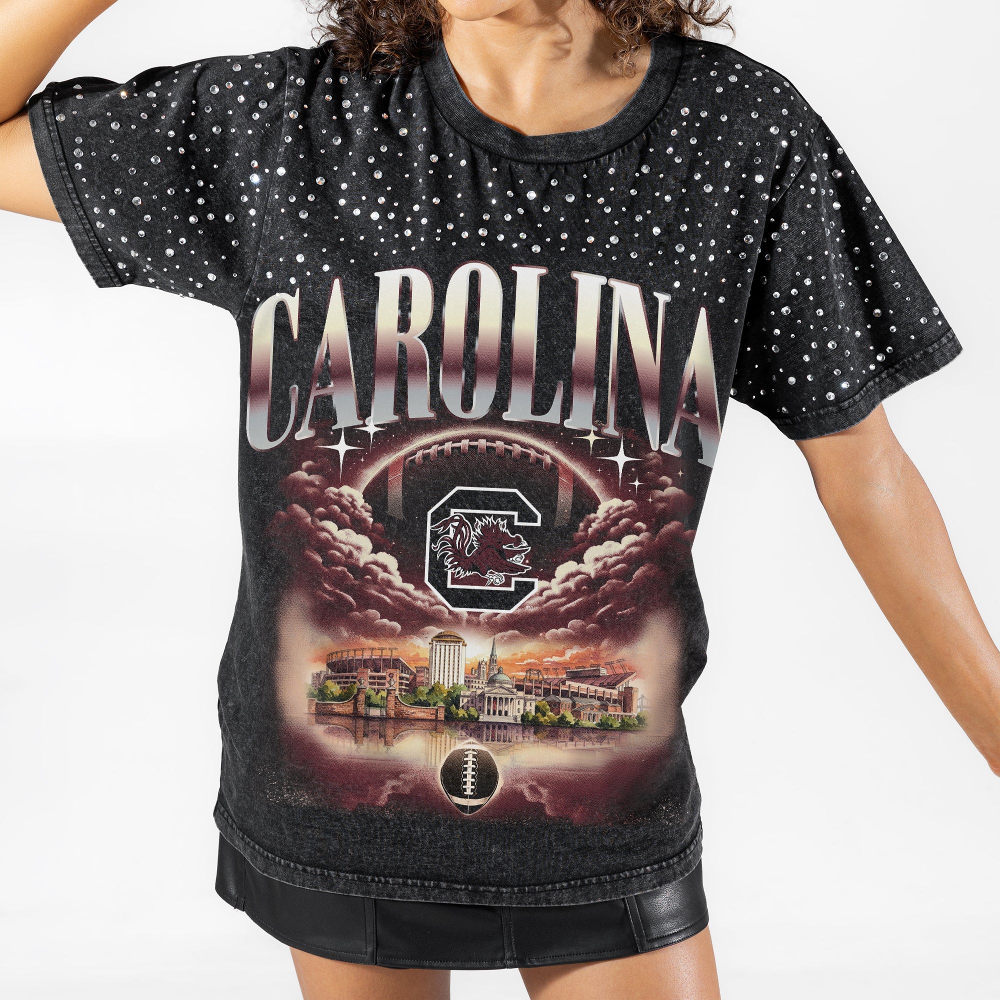 SOUTH CAROLINA GAMECOCKS SKY'S THE LIMIT VINTAGE WASH RHINESTONE TEE