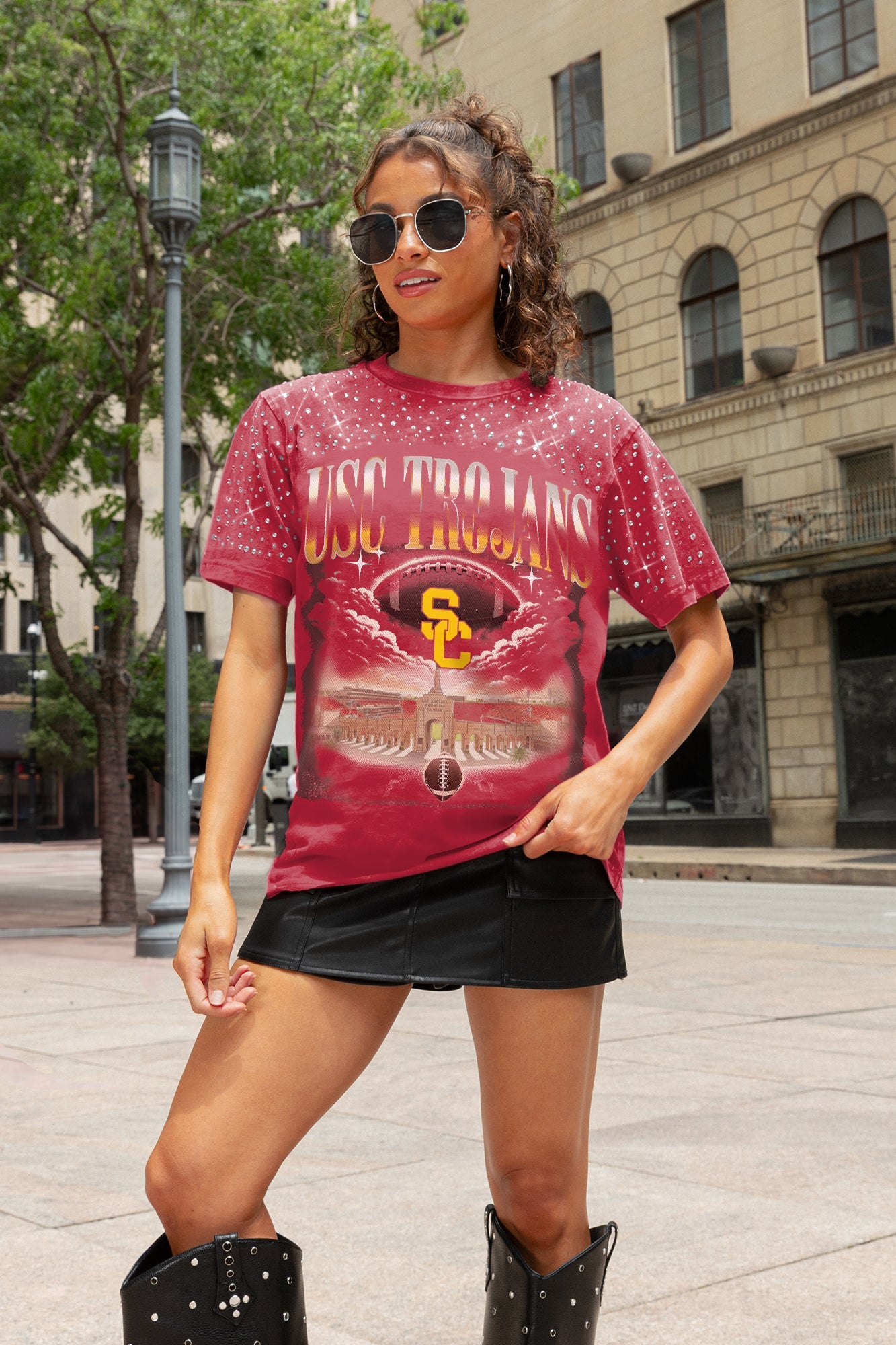USC TROJANS SKY'S THE LIMIT VINTAGE WASH RHINESTONE TEE