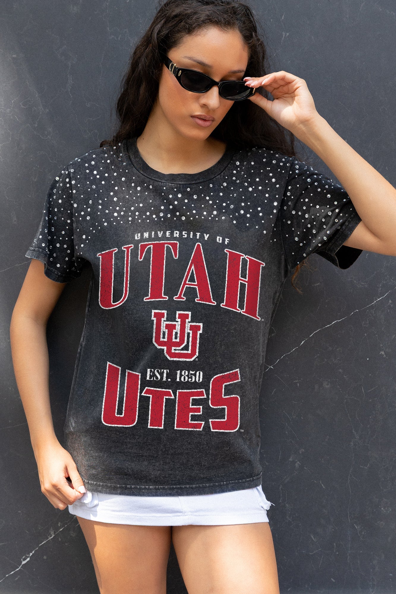 UTAH UTES IN THE ZONE VINTAGE WASH RHINESTONE TEE