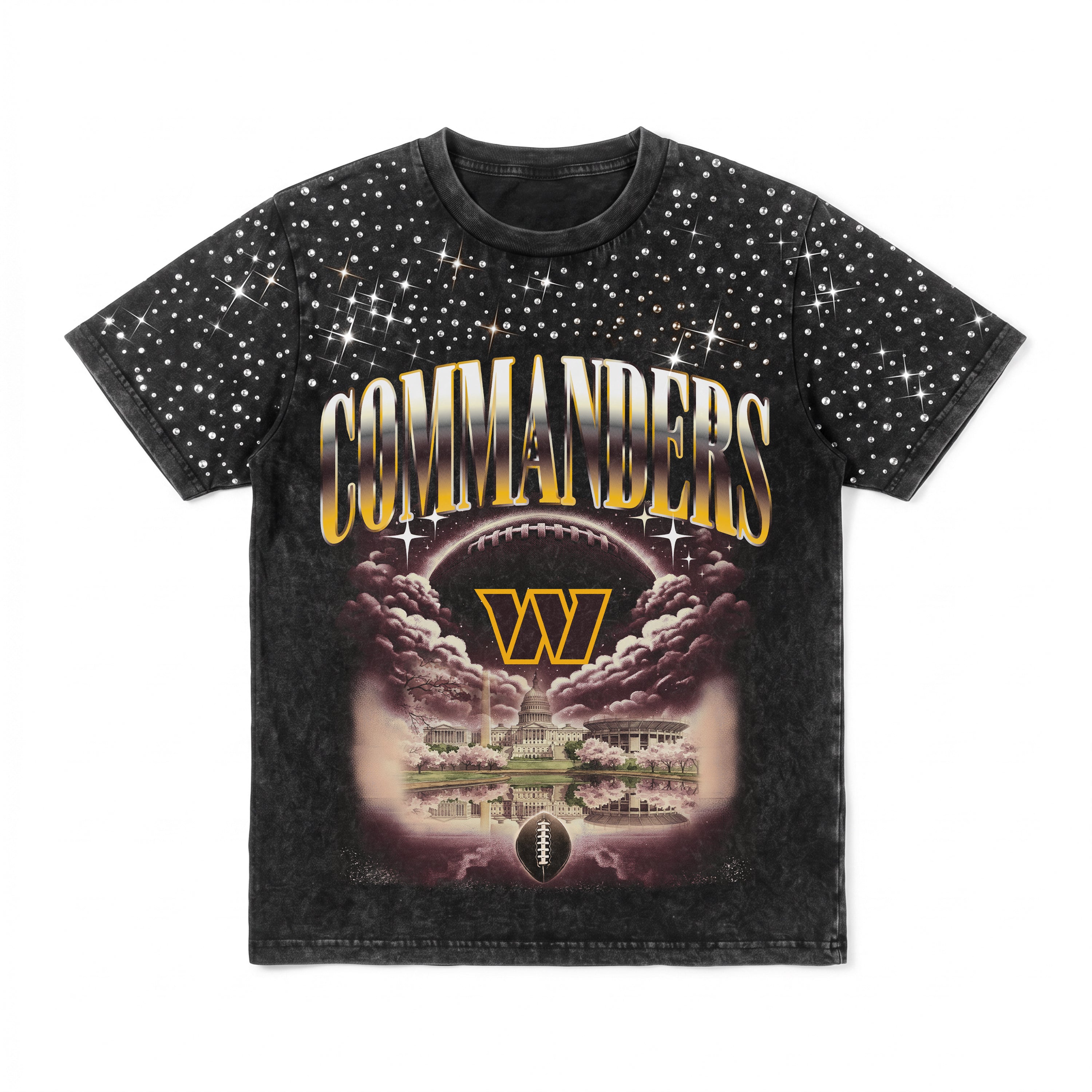 WASHINGTON COMMANDERS SKY'S THE LIMIT VINTAGE WASH RHINESTONE TEE