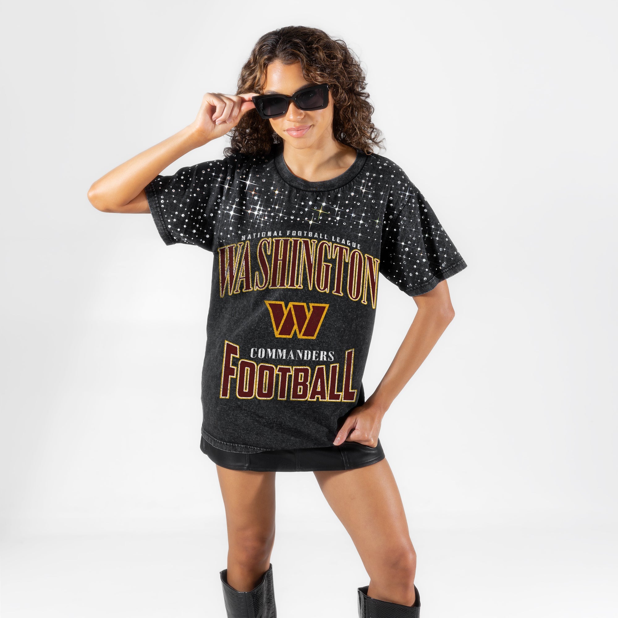 WASHINGTON COMMANDERS IN THE ZONE VINTAGE WASH RHINESTONE TEE